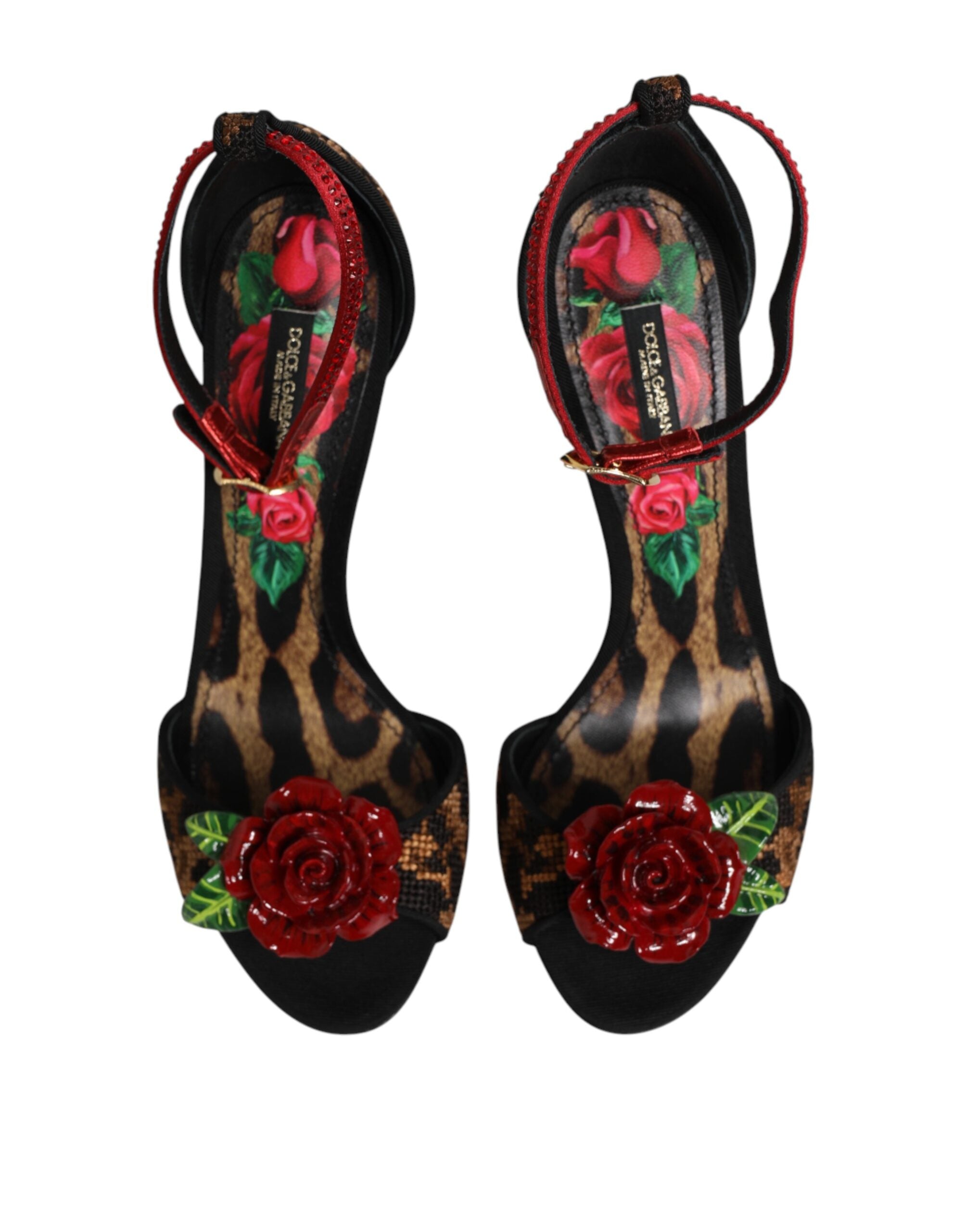 Dolce & Gabbana Leopard Print Sandals with Crystal Roses