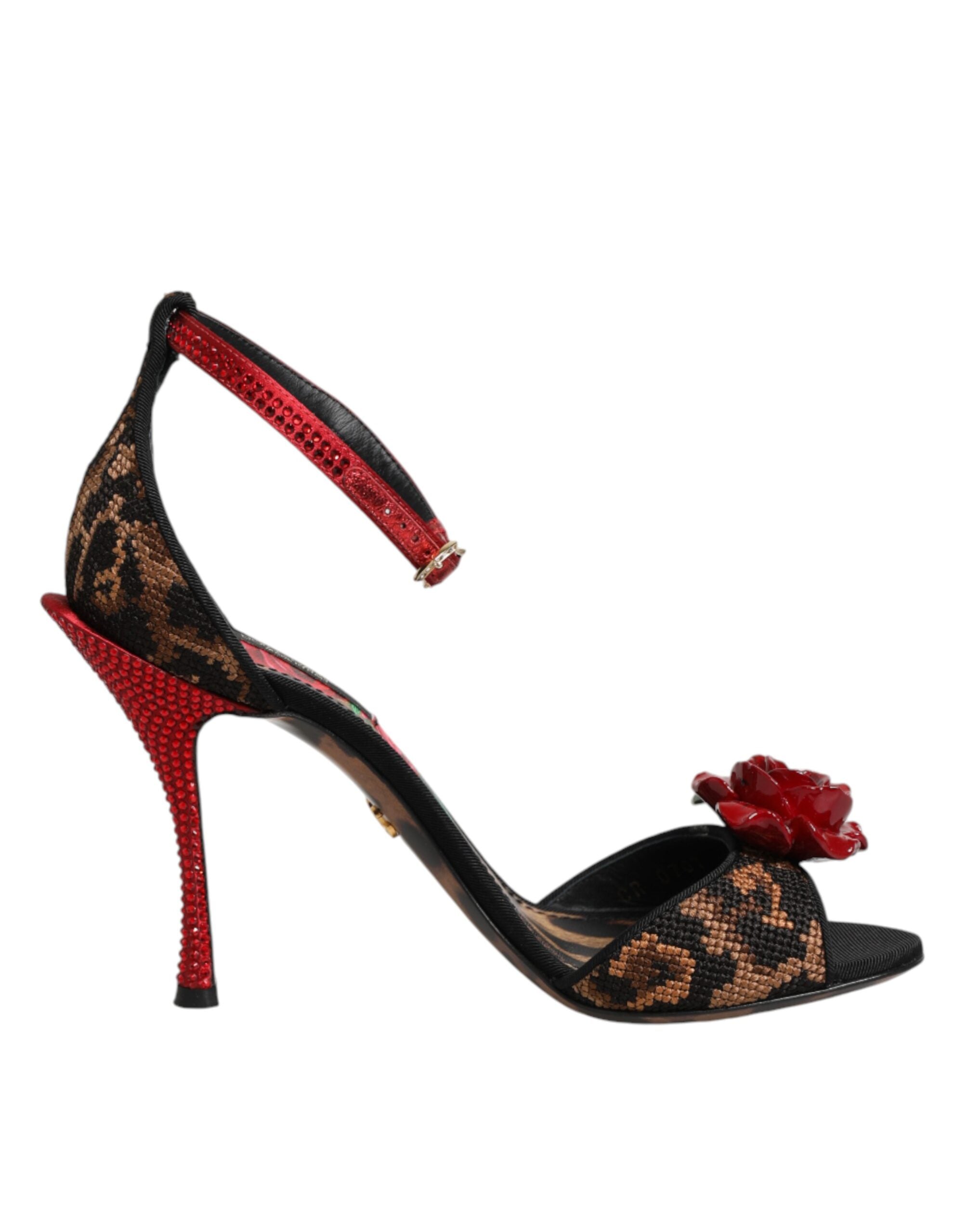 Dolce & Gabbana Leopard Print Sandals with Crystal Roses