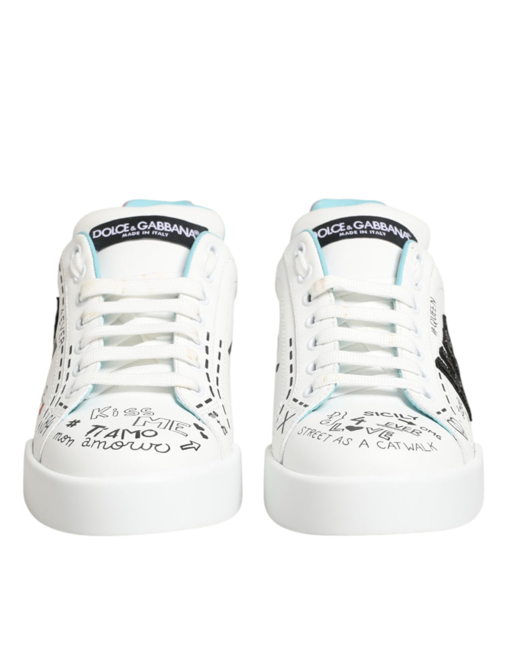 Dolce & Gabbana White Graffiti Leather Sneakers