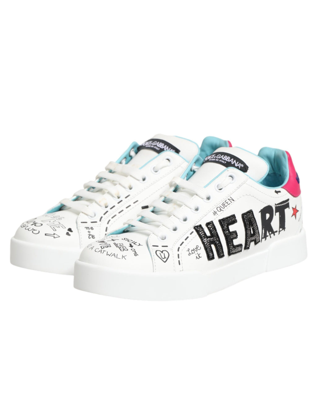 Dolce & Gabbana White Graffiti Leather Sneakers