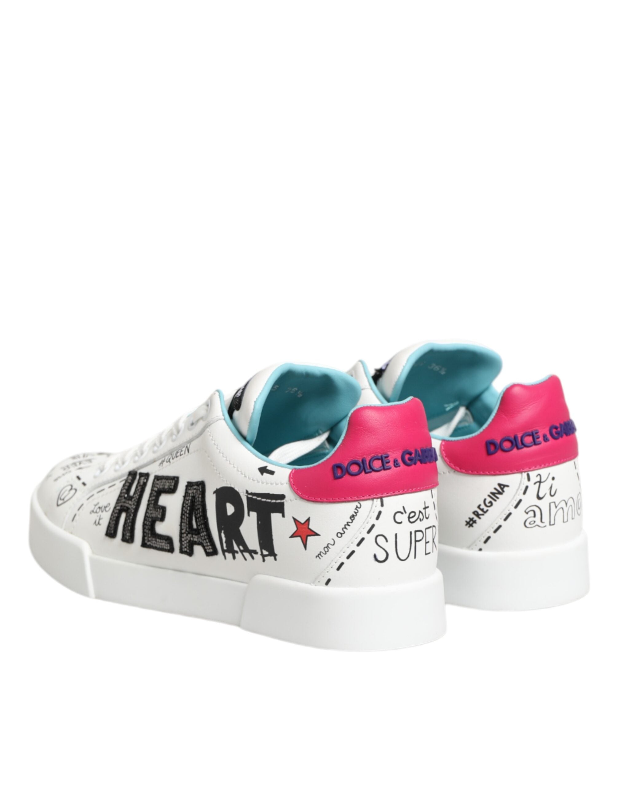 Dolce & Gabbana White Graffiti Leather Sneakers