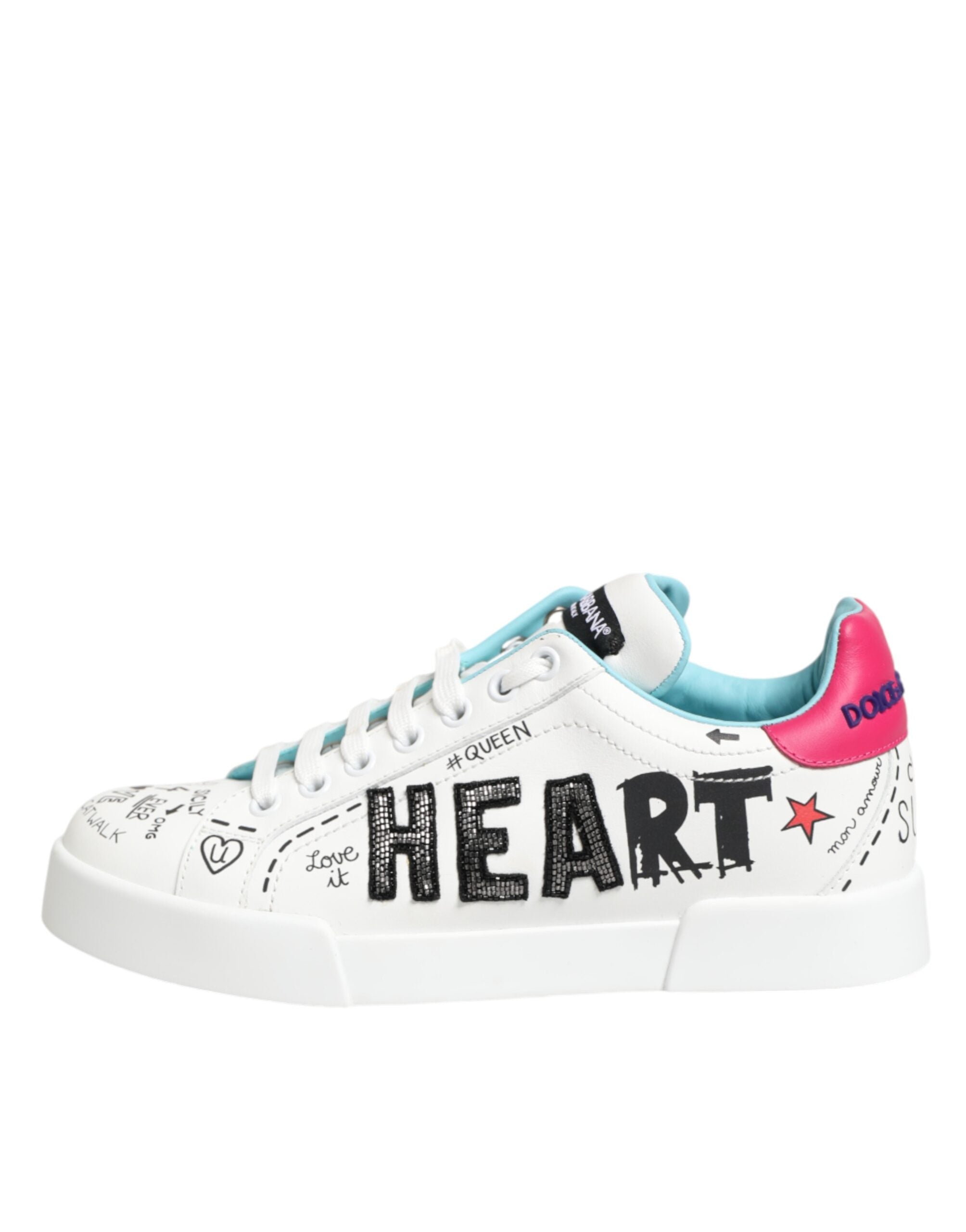 Dolce & Gabbana White Graffiti Leather Sneakers