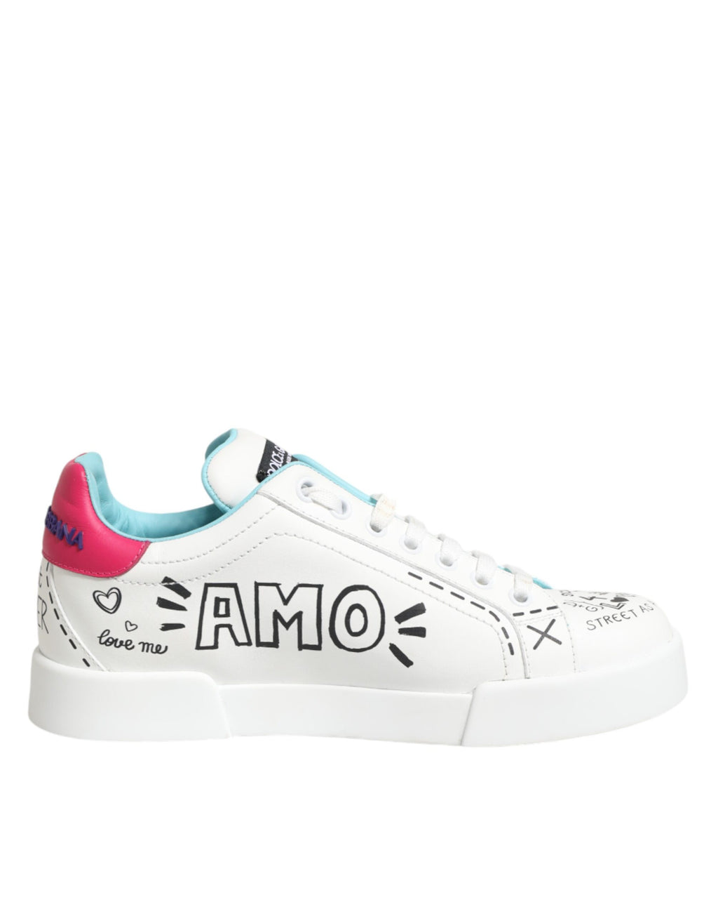 Dolce & Gabbana White Graffiti Leather Sneakers