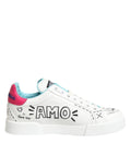 Dolce & Gabbana White Graffiti Leather Sneakers