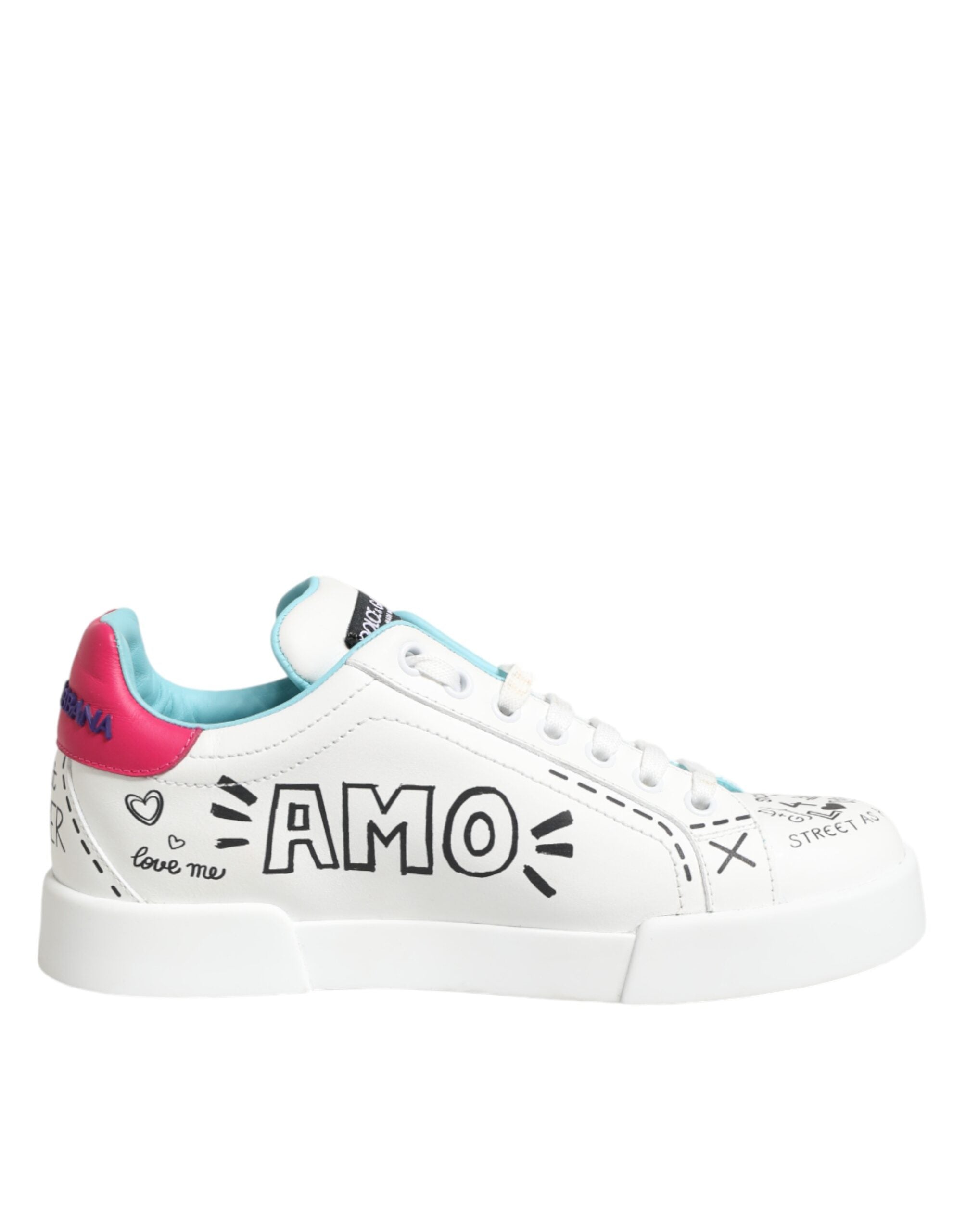 Dolce & Gabbana White Graffiti Leather Sneakers