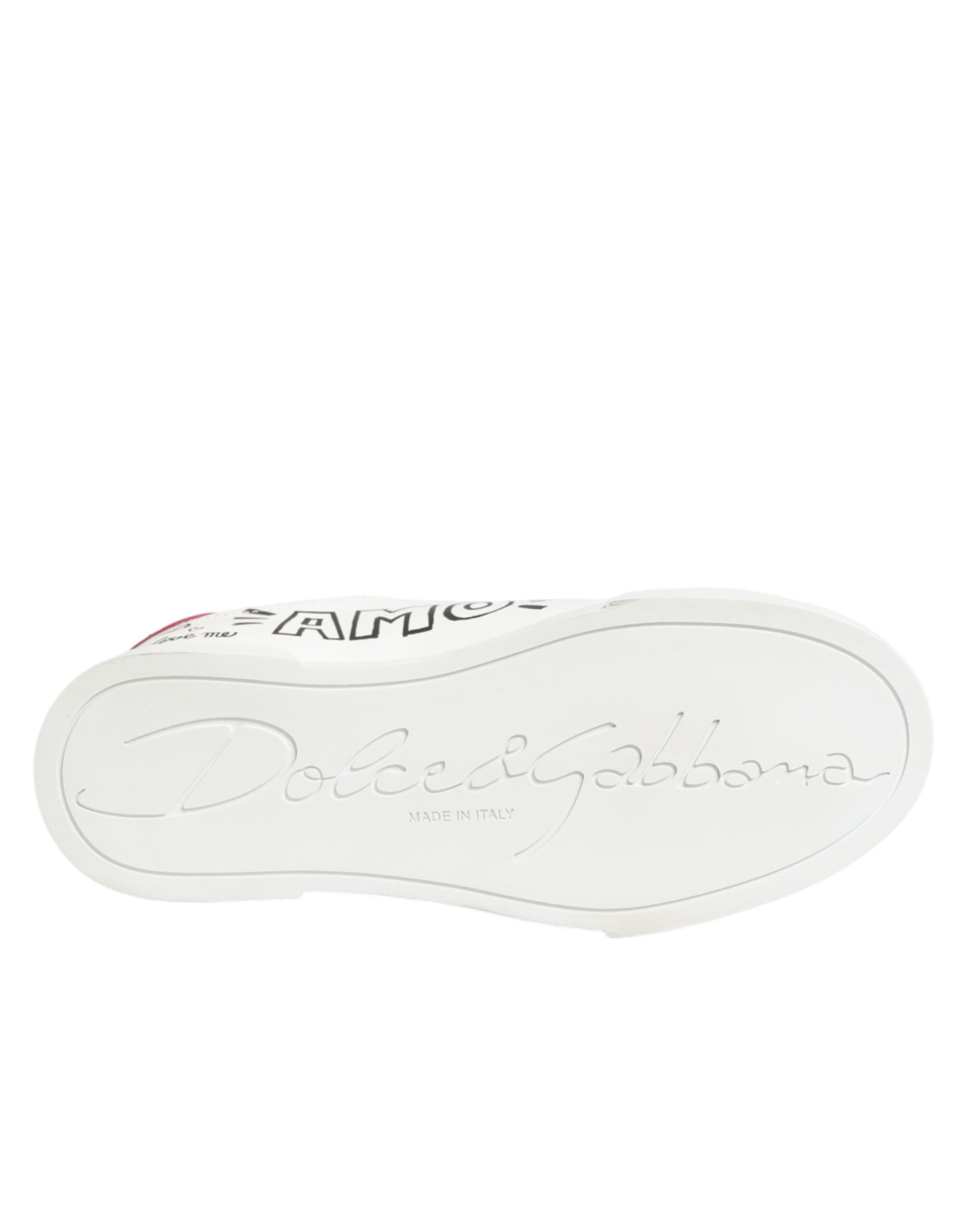 Dolce & Gabbana White Graffiti Leather Sneakers