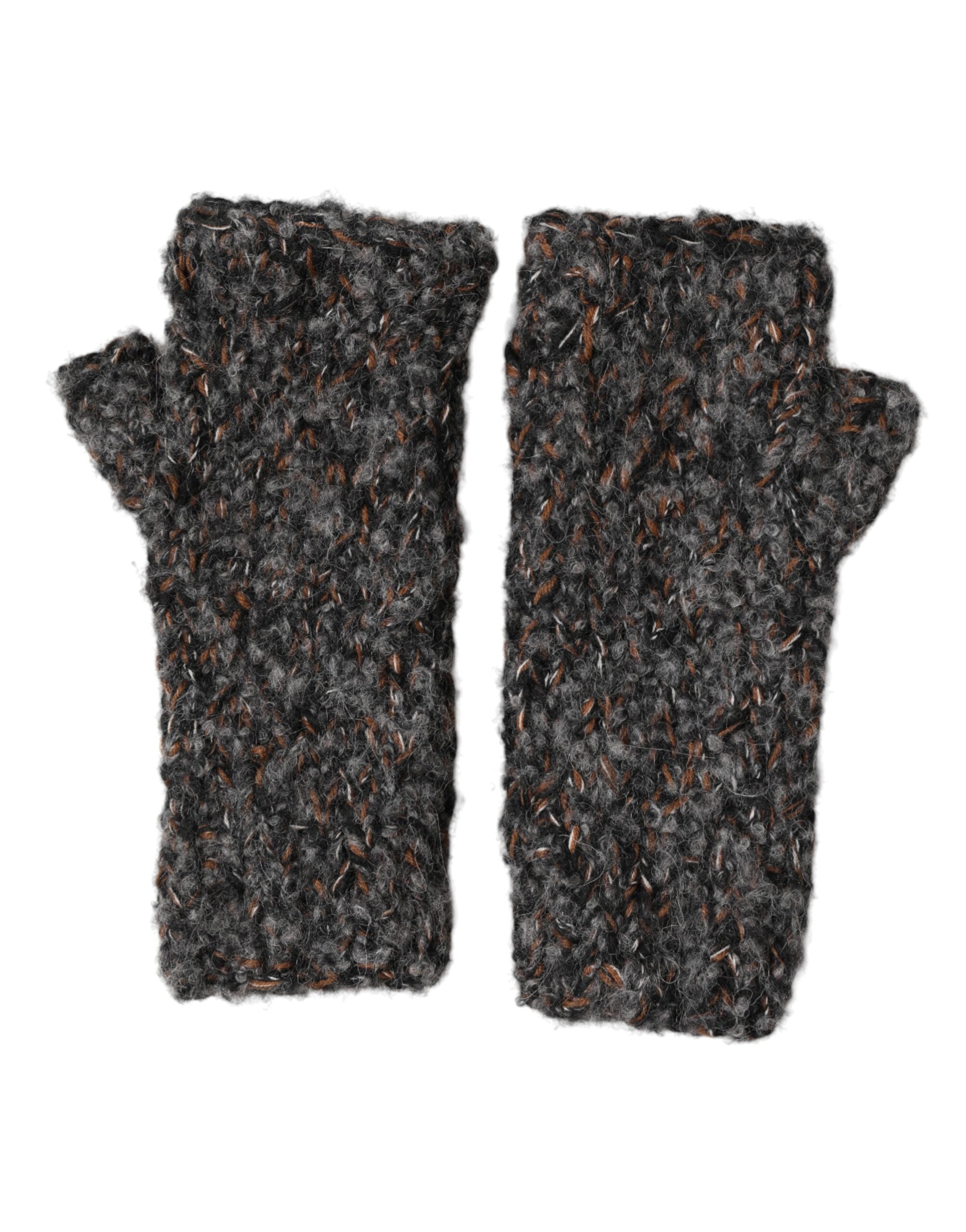 Dolce & Gabbana Graue Fingerlose Herrenhandschuhe aus reiner Schurwolle