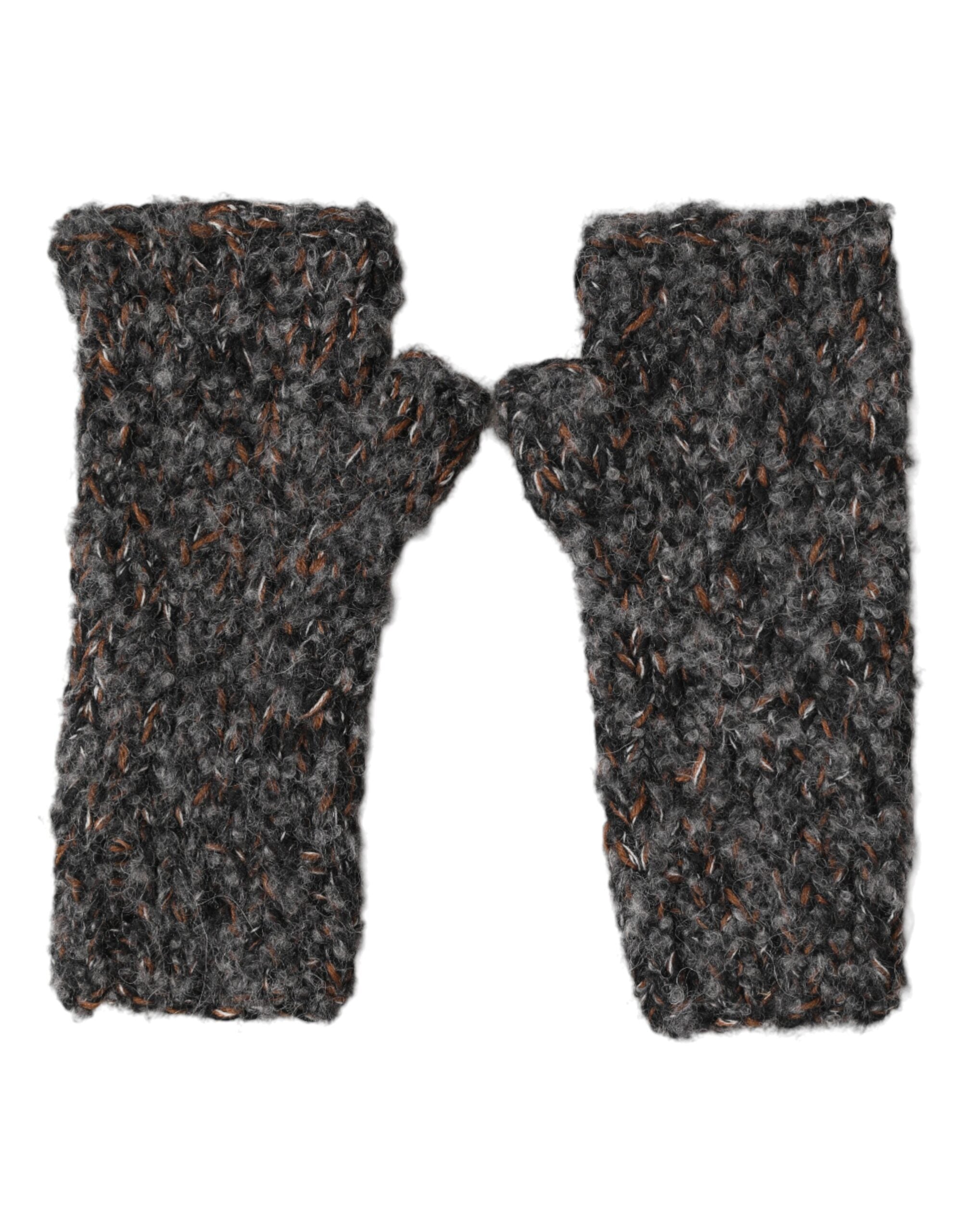 Dolce & Gabbana Men's Grey Fingerless Knitted Wool Gloves