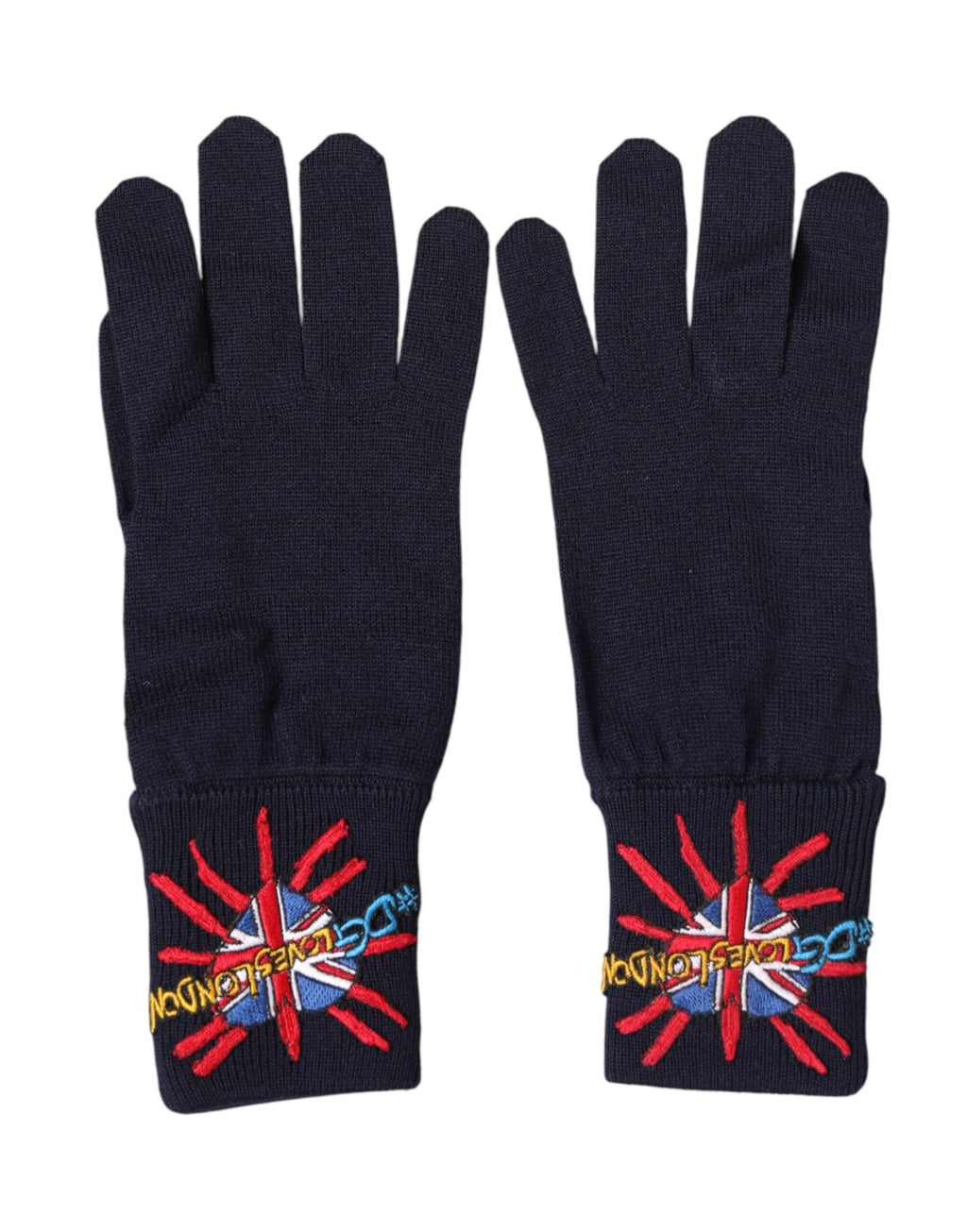 Dolce & Gabbana Blue Wool Knitted Gloves #DGLovesLondon with Embroidery