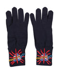 Dolce & Gabbana Blaue Wollstrickhandschuhe #DGLovesLondon mit Stickerei