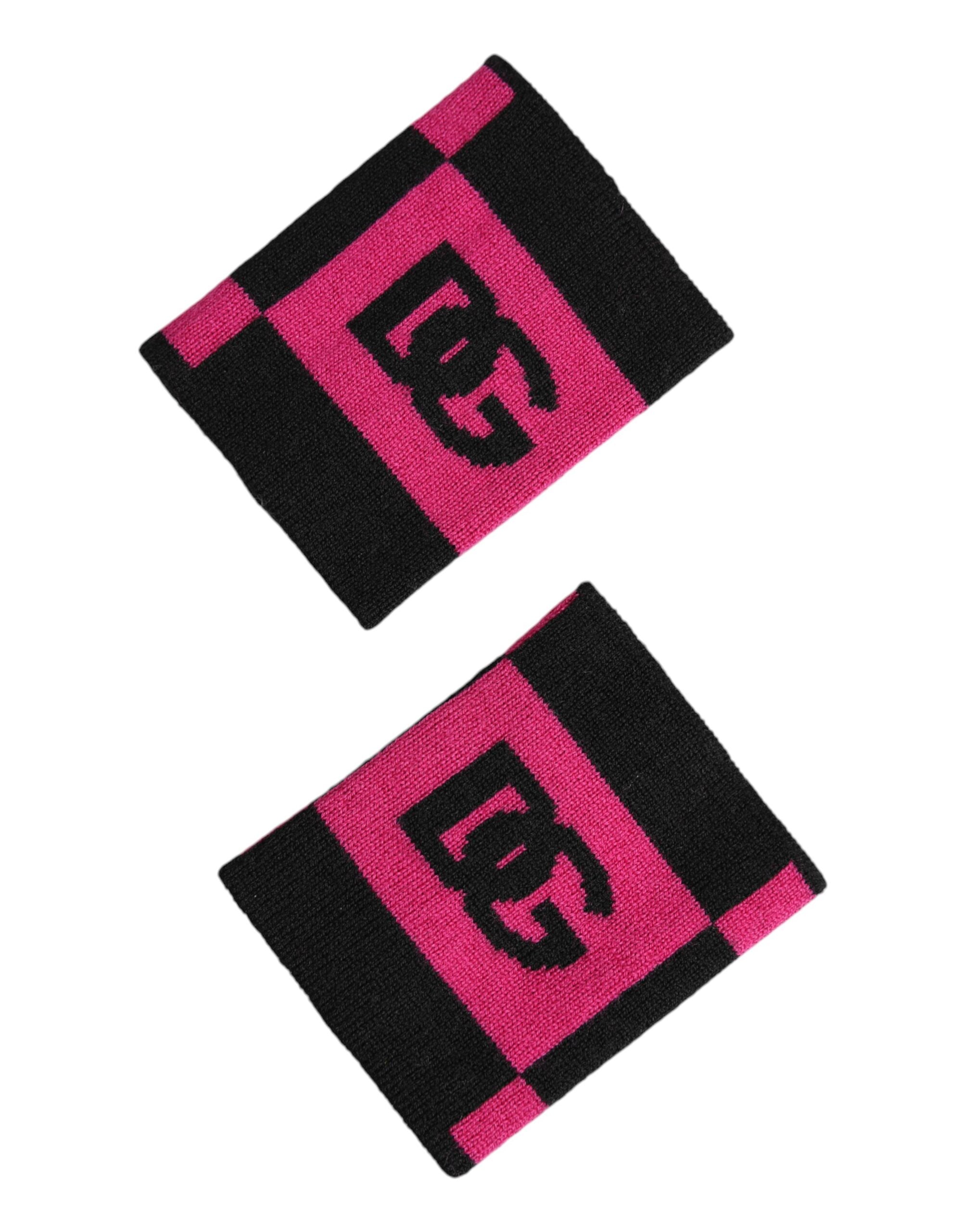 Dolce & Gabbana Black and Pink DG-Logo Cashmere Wristband, 1 Pair