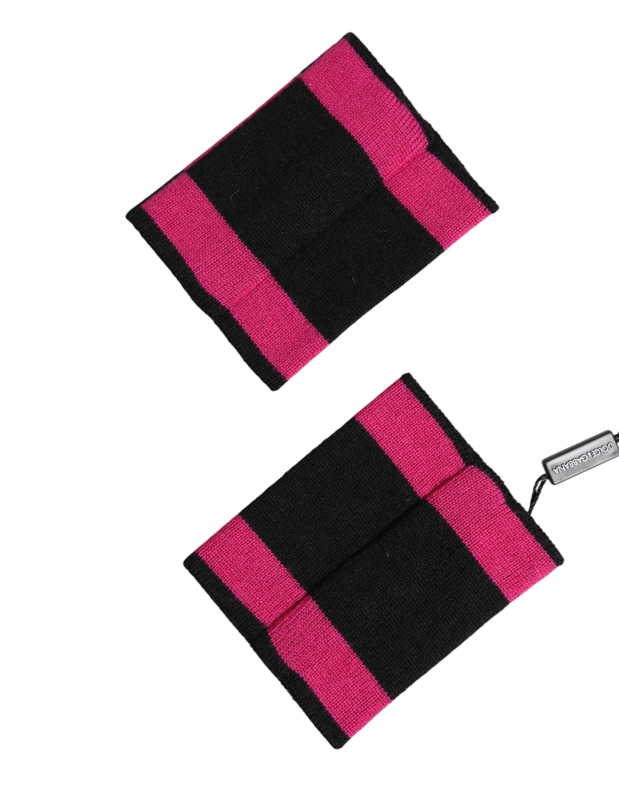 Dolce & Gabbana Black and Pink DG-Logo Cashmere Wristband, 1 Pair