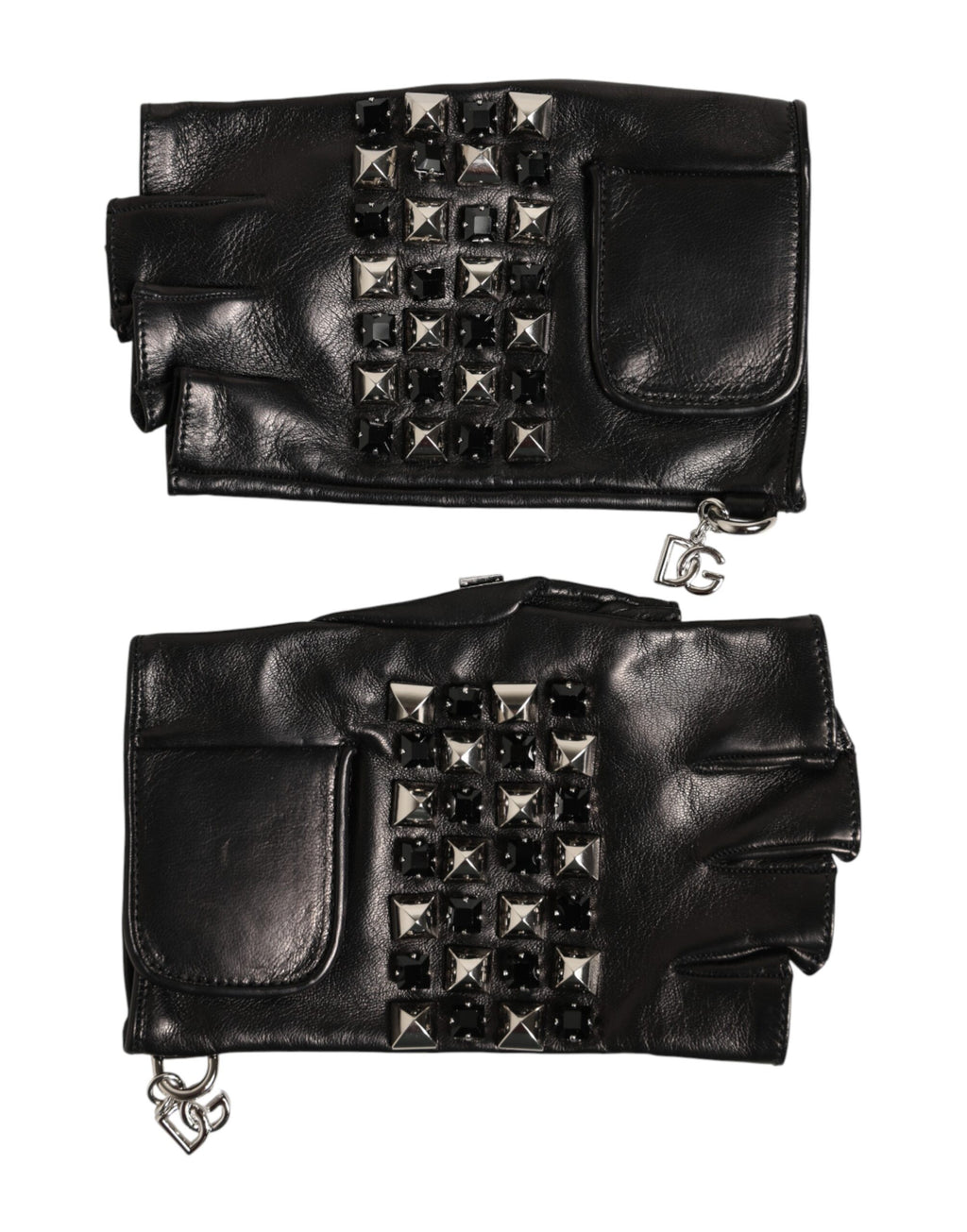 Dolce & Gabbana Men's Black Studded Fingerless Leather Gloves
