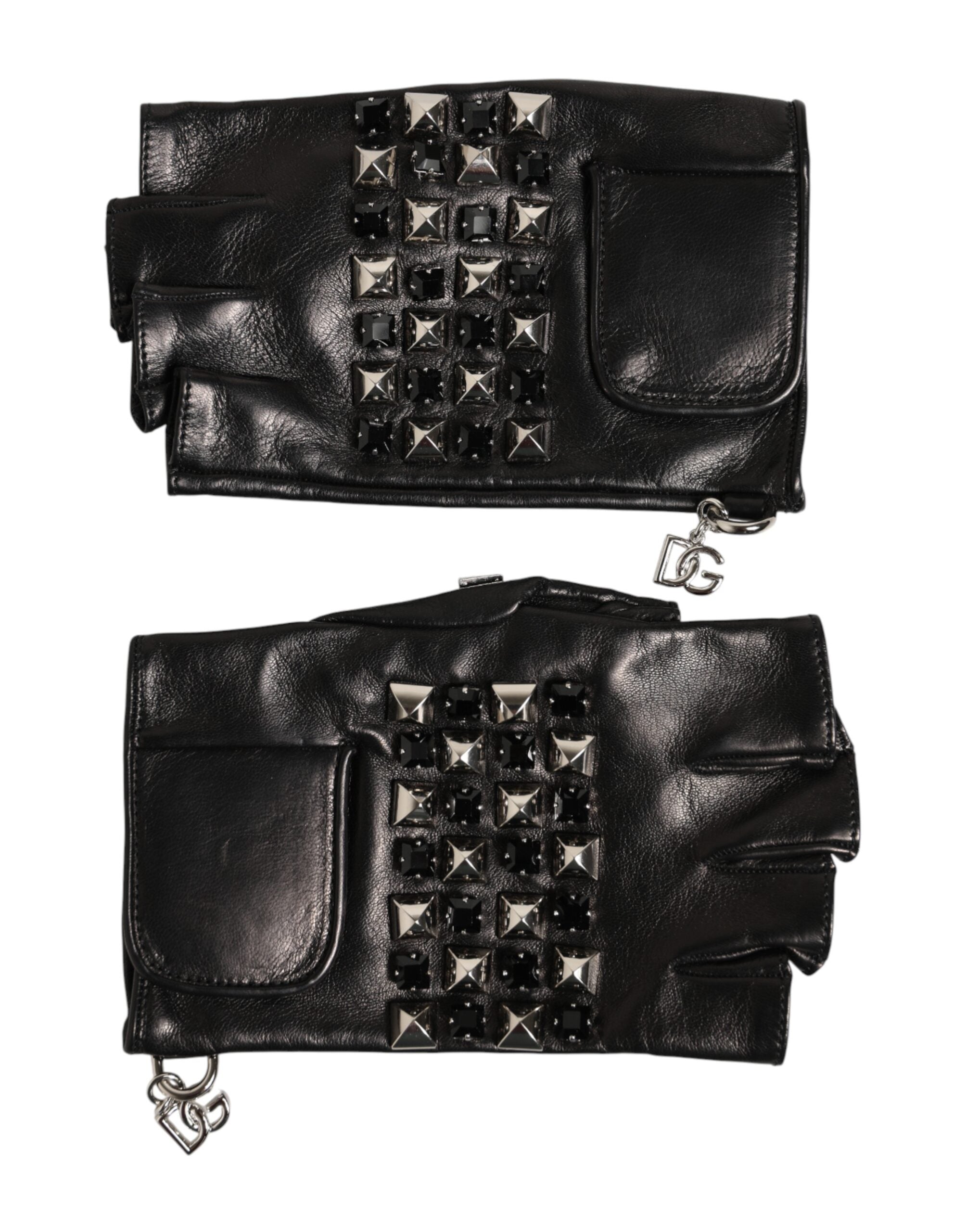 Dolce & Gabbana Men's Black Studded Fingerless Leather Gloves