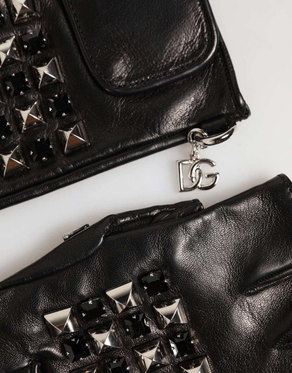 Dolce & Gabbana Men's Black Studded Fingerless Leather Gloves