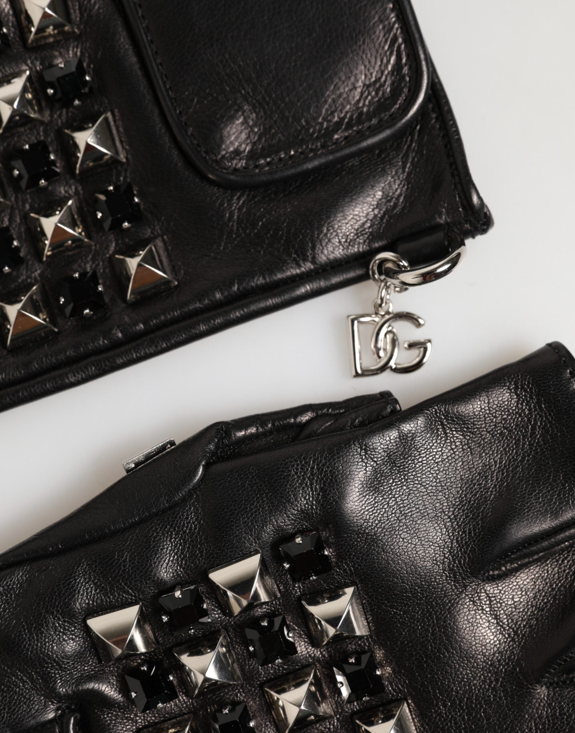 Dolce & Gabbana Men's Black Studded Fingerless Leather Gloves