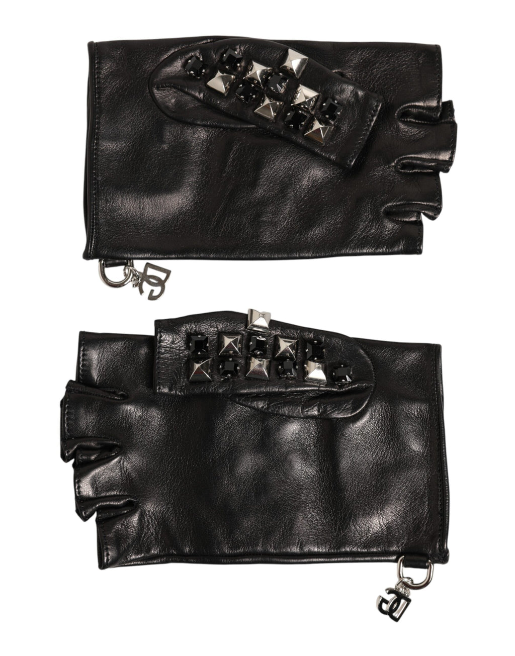Dolce & Gabbana Men's Black Studded Fingerless Leather Gloves