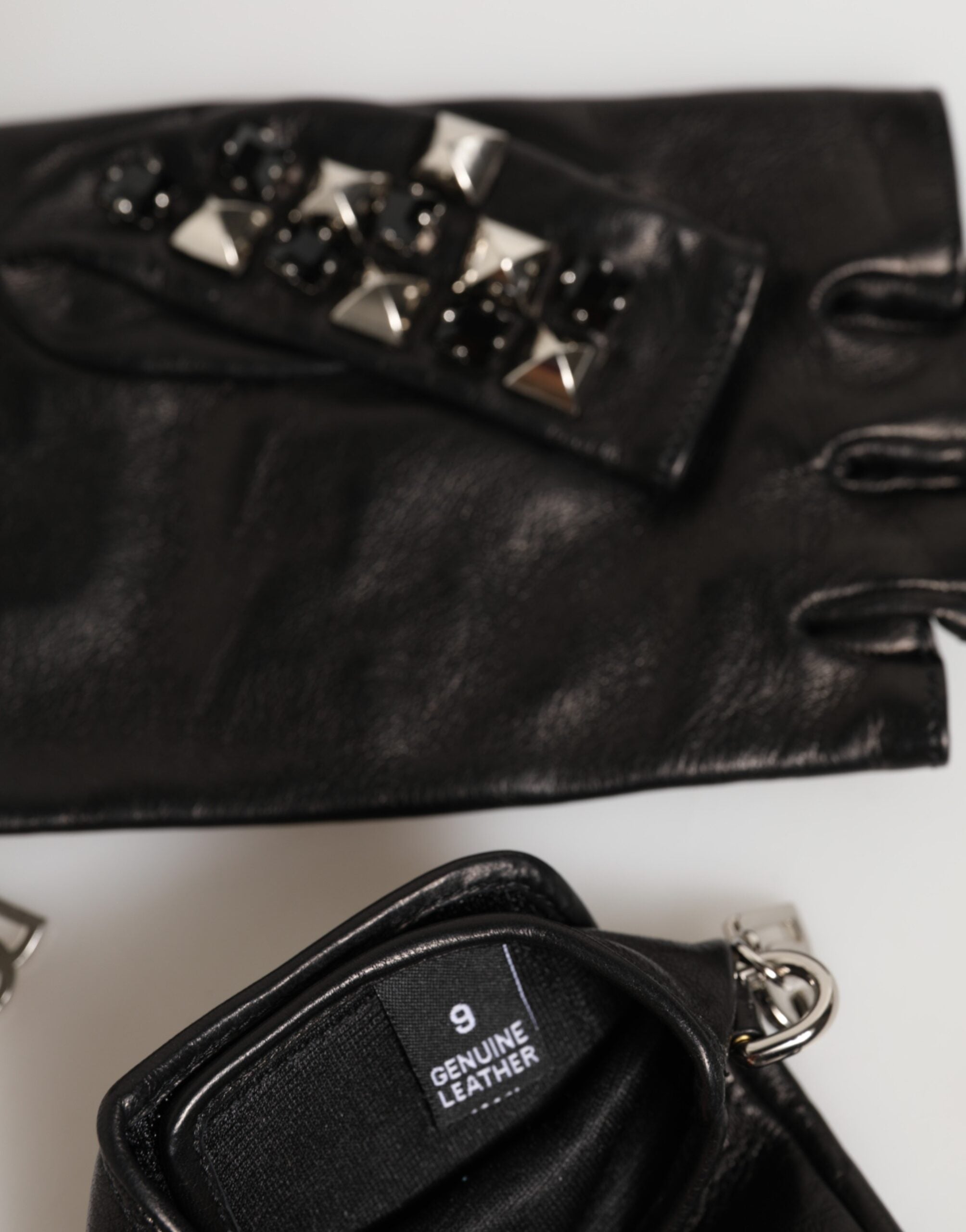 Dolce & Gabbana Men's Black Studded Fingerless Leather Gloves