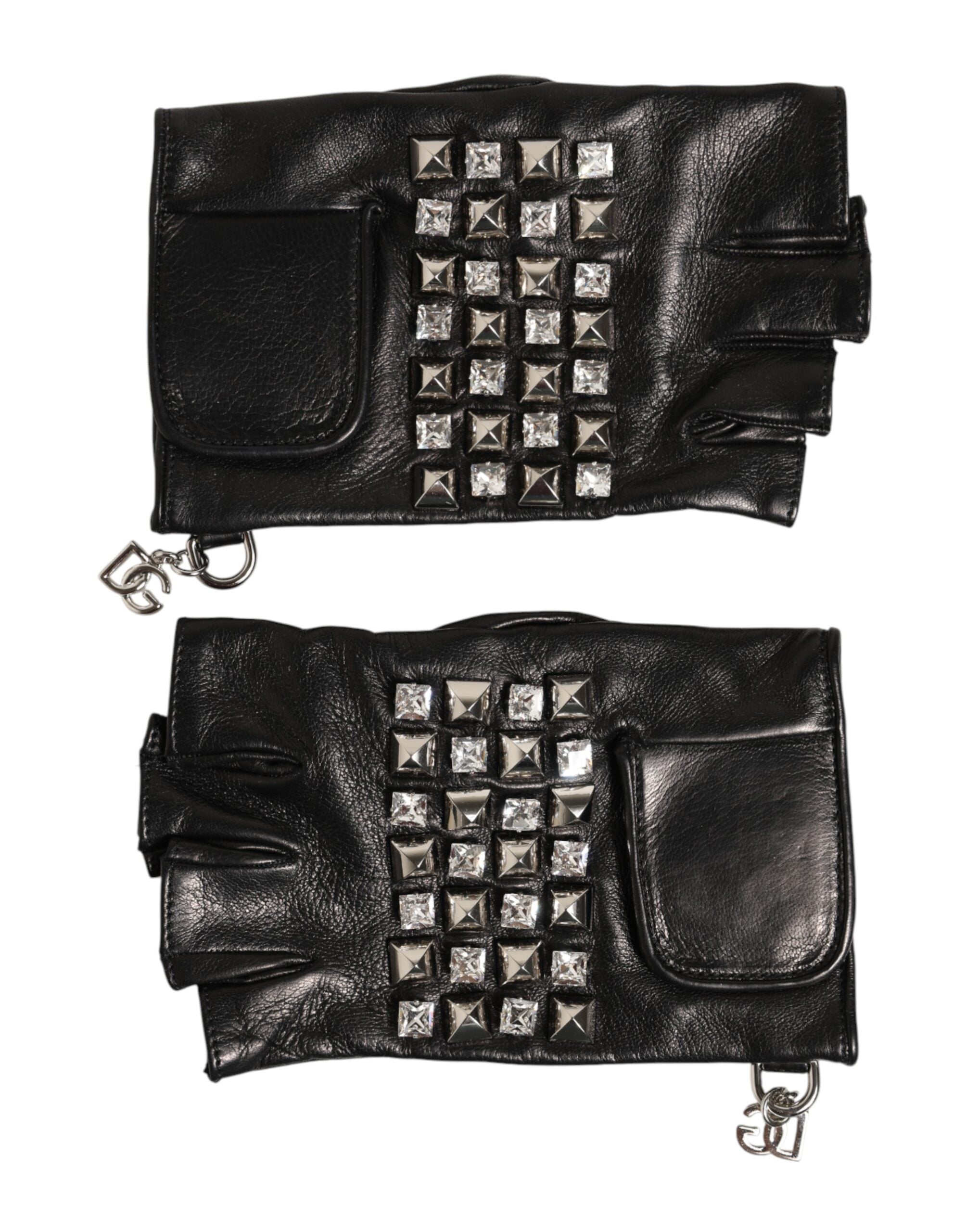 Dolce & Gabbana Men's Black Studded Leather Fingerless Gloves