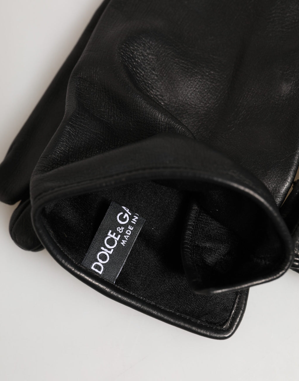 Dolce & Gabbana Embellished Black Leather Gloves with Long Cuffs