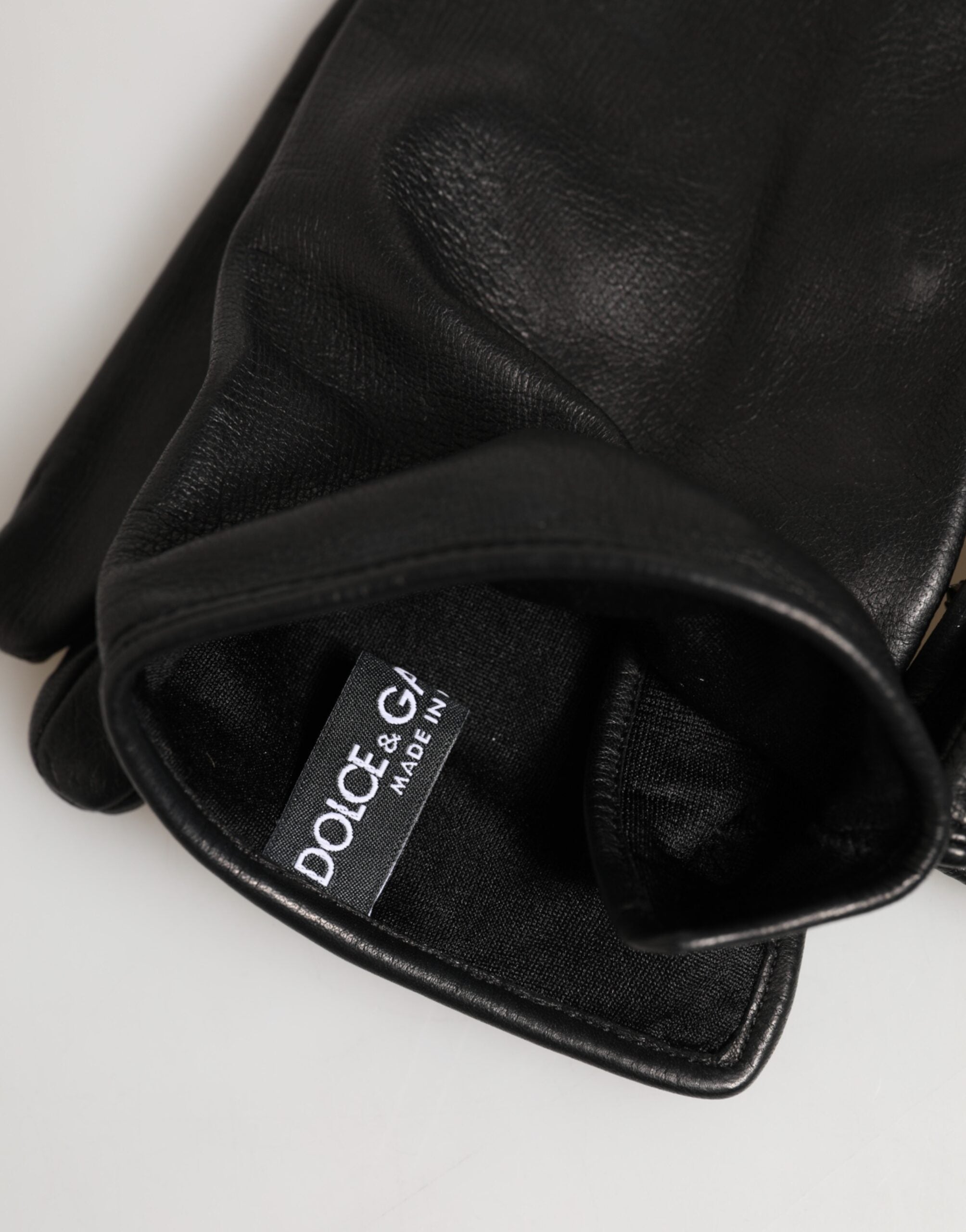 Dolce & Gabbana Embellished Black Leather Gloves with Long Cuffs