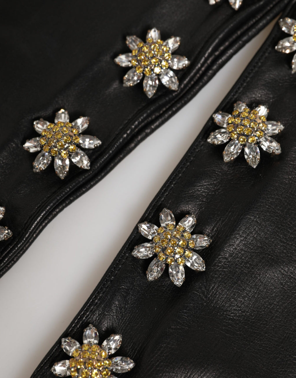 Dolce & Gabbana Embellished Black Leather Gloves with Long Cuffs