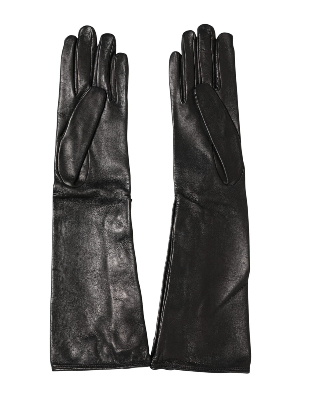 Dolce & Gabbana Embellished Black Leather Gloves with Long Cuffs