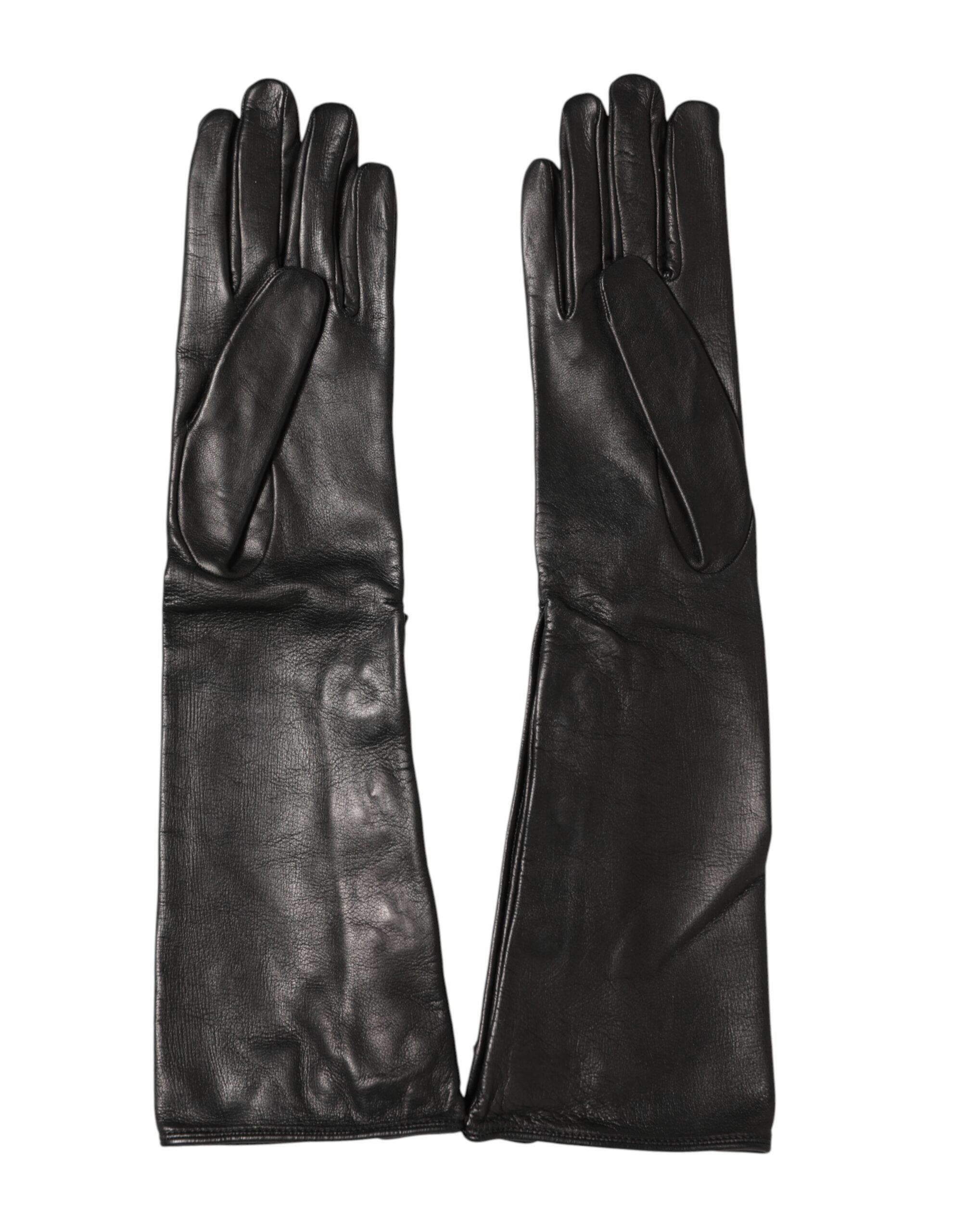 Dolce & Gabbana Embellished Black Leather Gloves with Long Cuffs