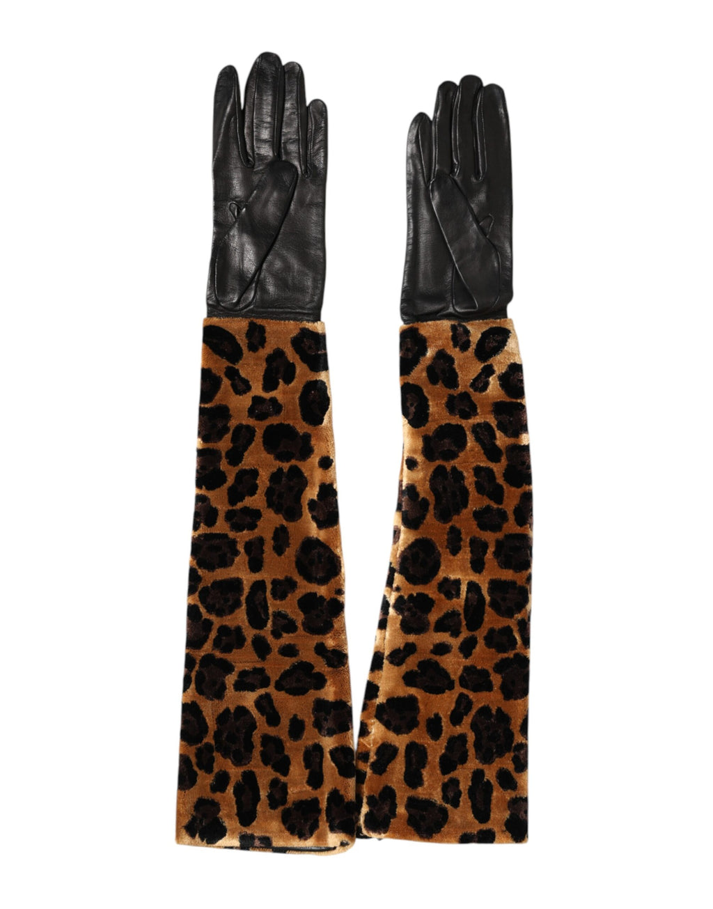 Dolce & Gabbana Brown and Black Leopard Leather Elbow Gloves