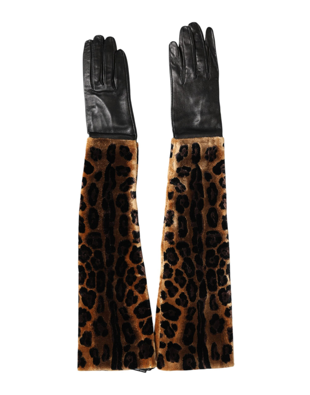 Dolce & Gabbana Brown and Black Leopard Leather Elbow Gloves