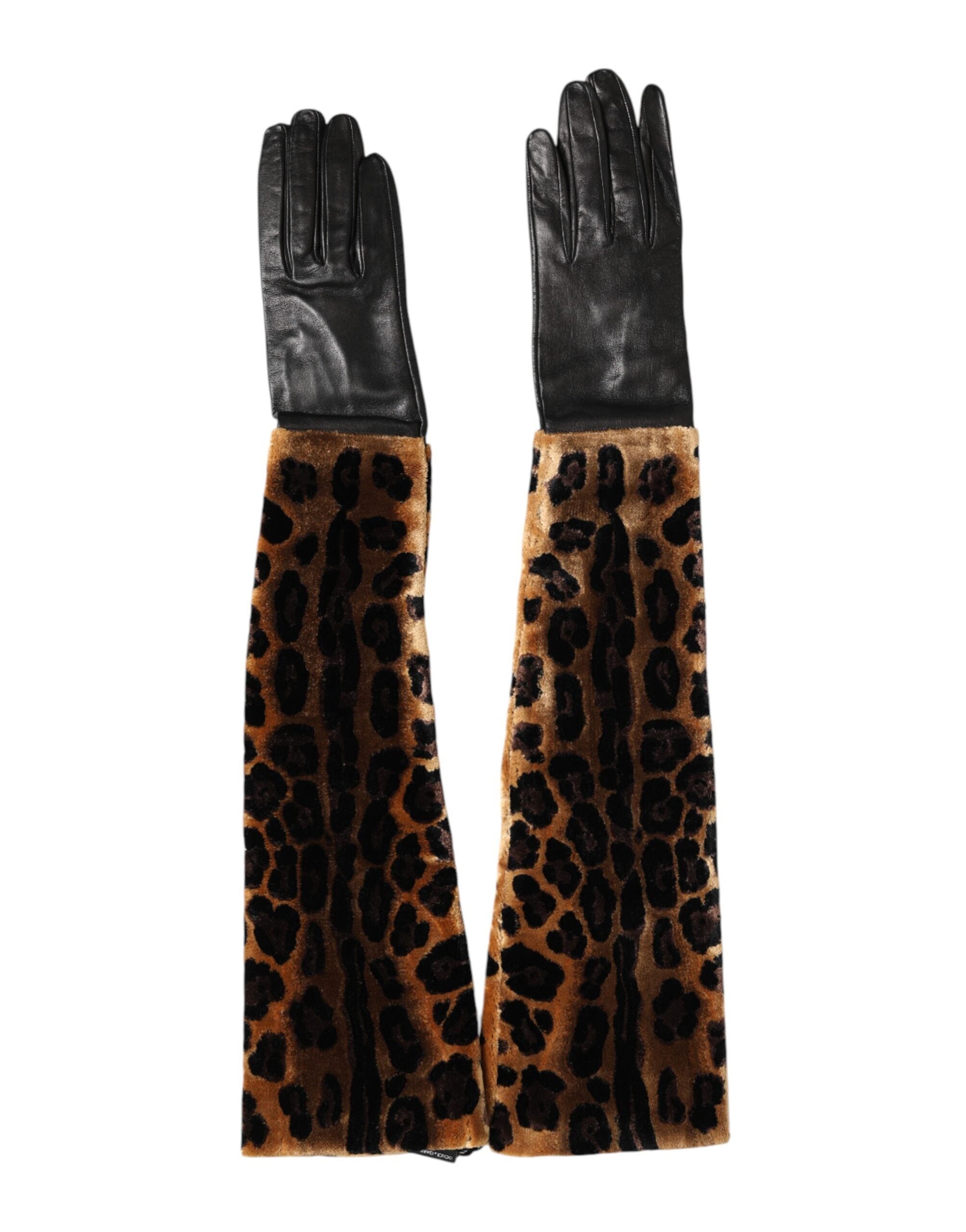 Dolce & Gabbana Brown and Black Leopard Leather Elbow Gloves