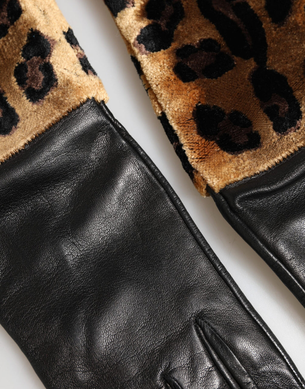 Dolce & Gabbana Brown and Black Leopard Leather Elbow Gloves