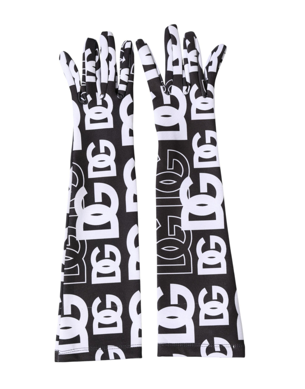 Dolce & Gabbana Schwarze und Weiße DG Logo Ellenbogenlange Handschuhe