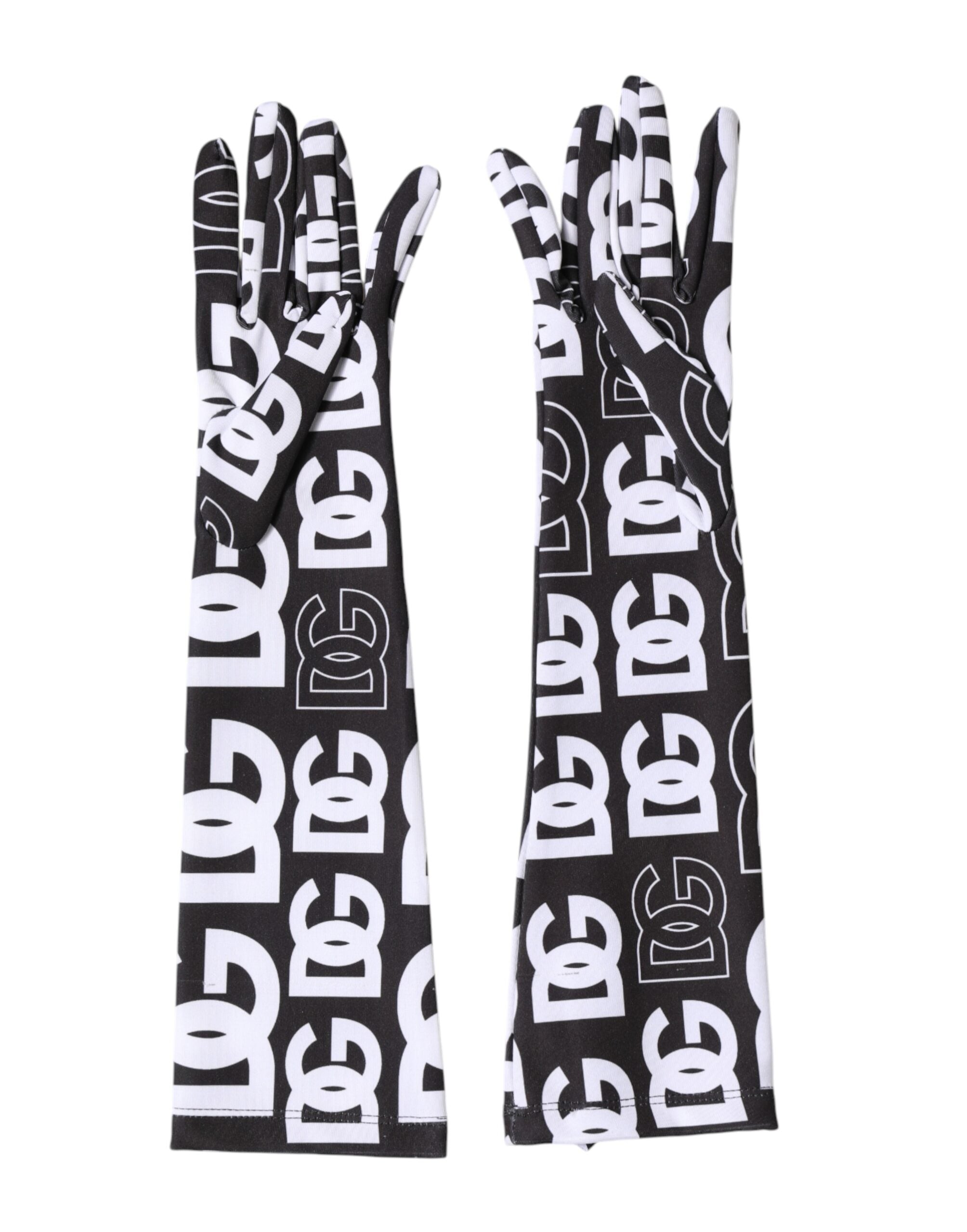 Dolce & Gabbana Schwarze und Weiße DG Logo Ellenbogenlange Handschuhe