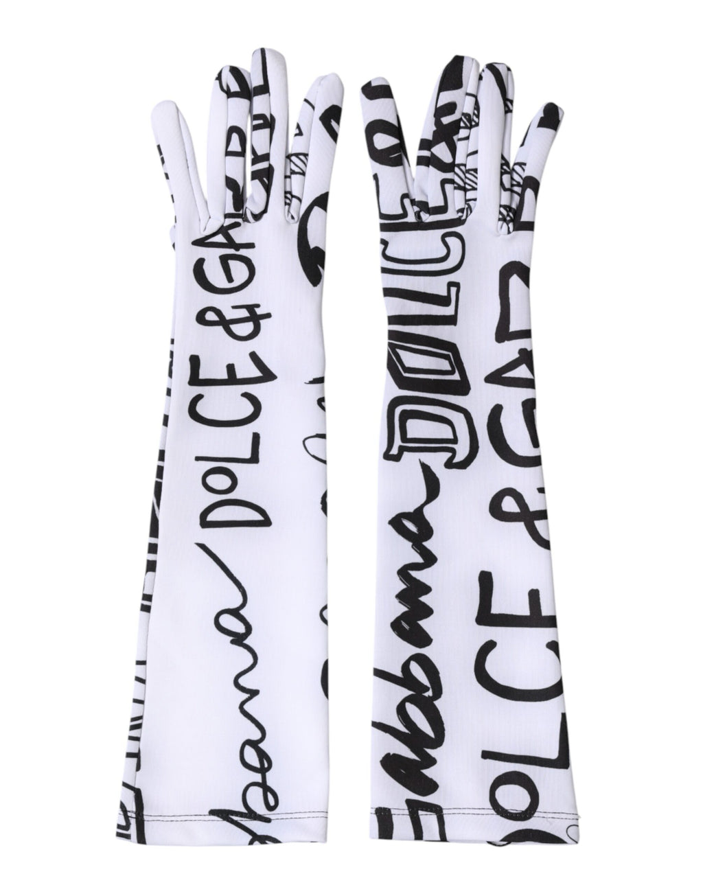 Dolce & Gabbana Black and White DG Logo Elbow-Length Gloves