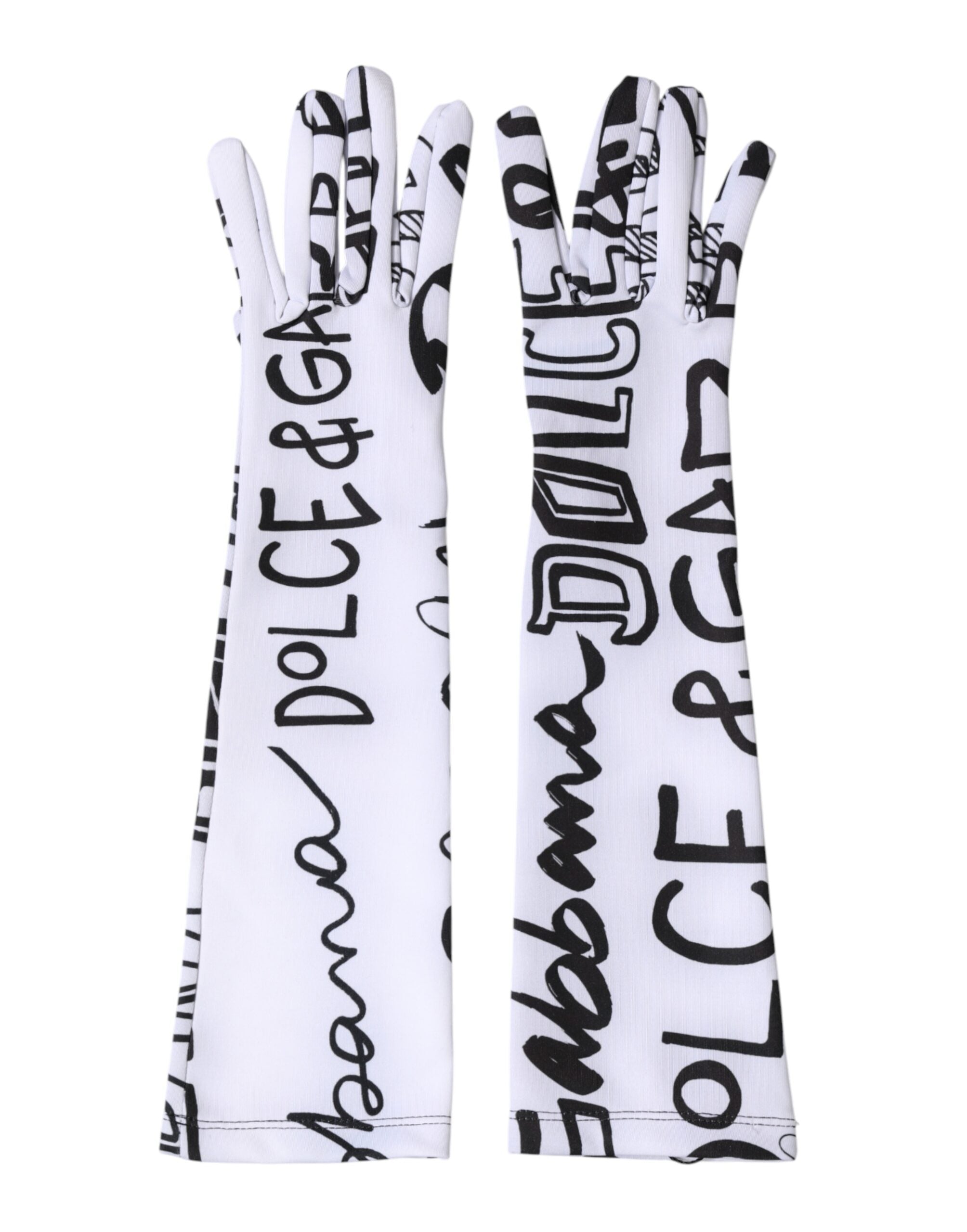 Dolce & Gabbana Schwarze und Weiße DG Logo Ellenbogenlange Handschuhe