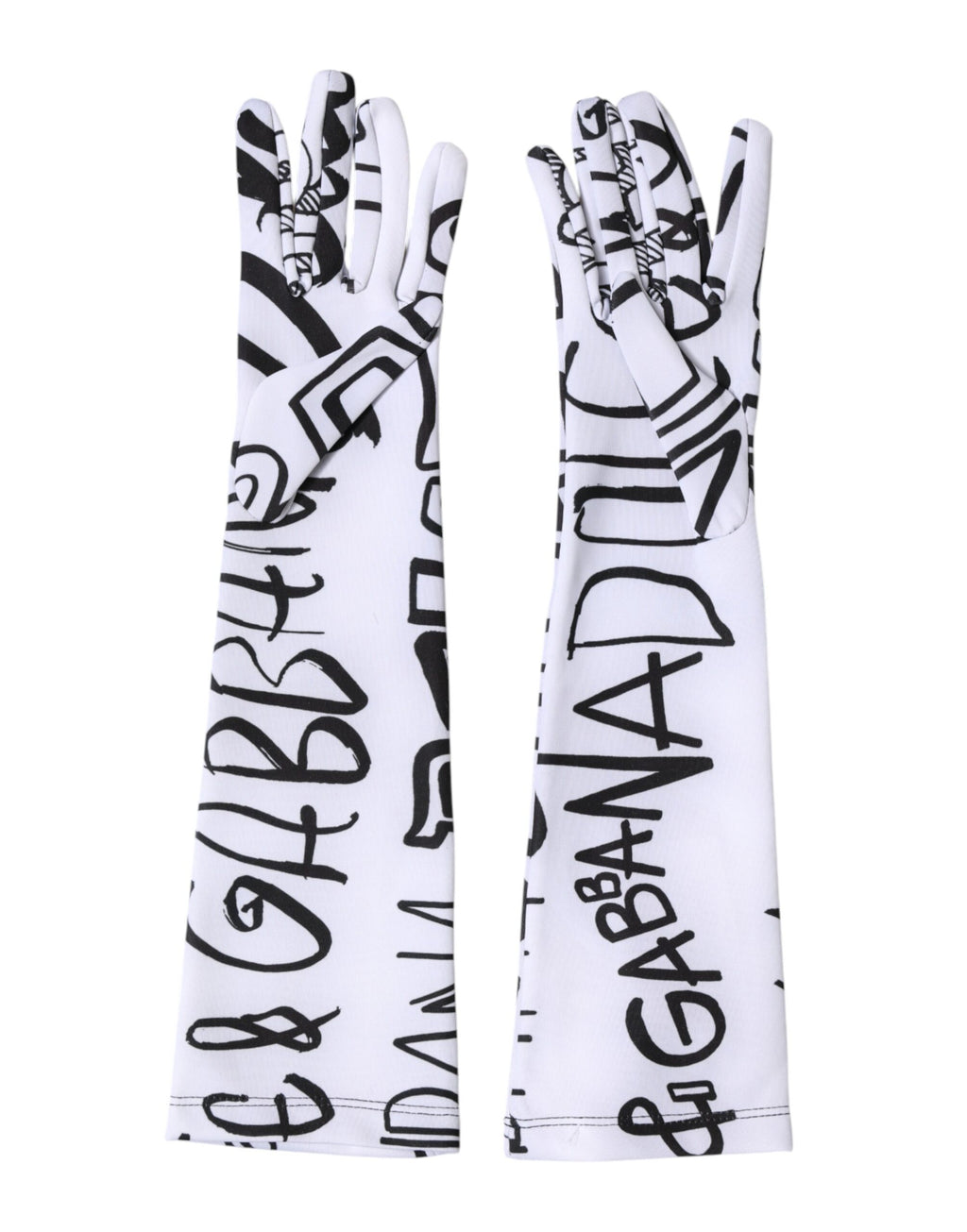 Dolce & Gabbana Black and White DG Logo Elbow-Length Gloves