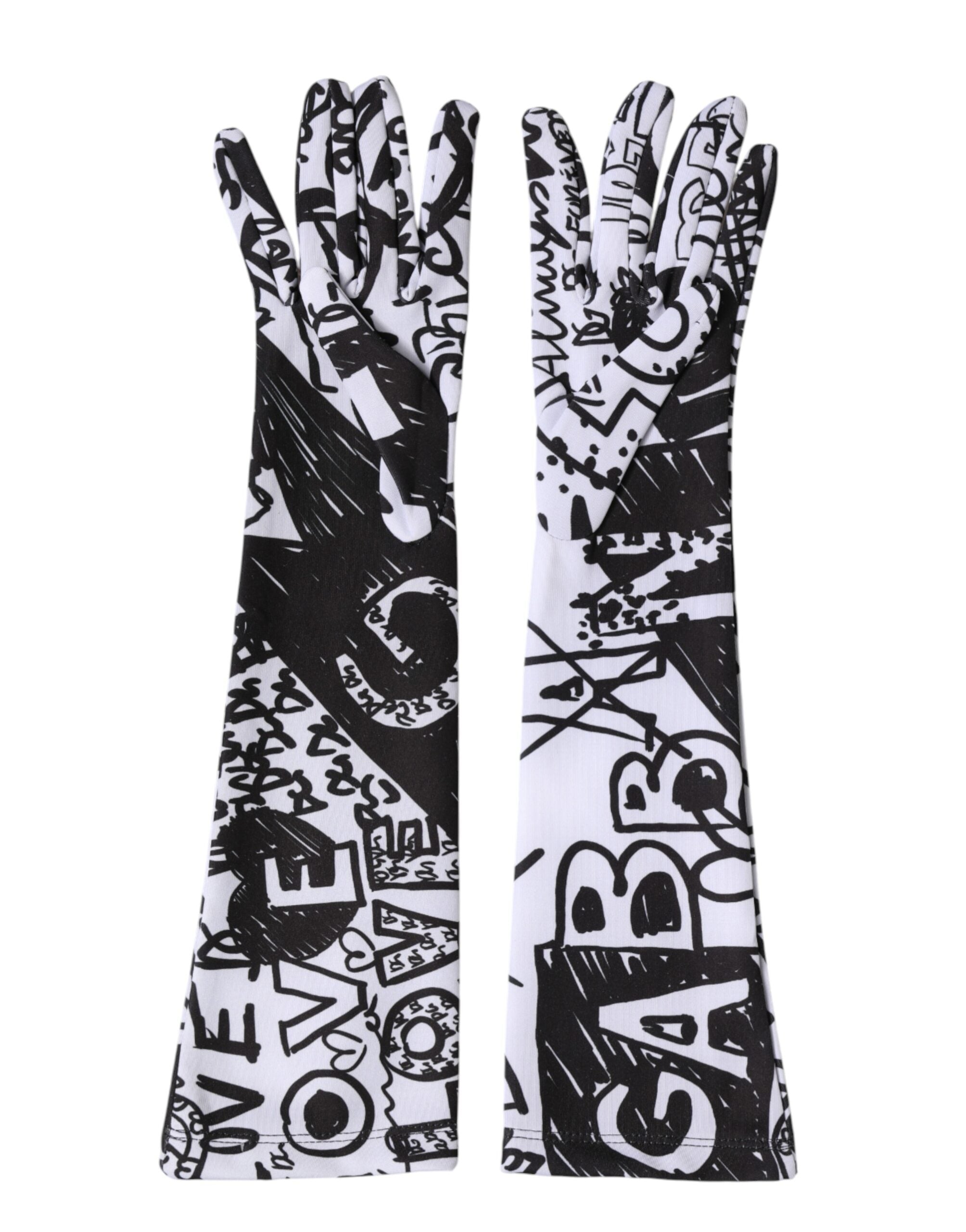 Dolce & Gabbana Handschuhe Schwarz-Weiß DG Logo Ellenbogenlänge