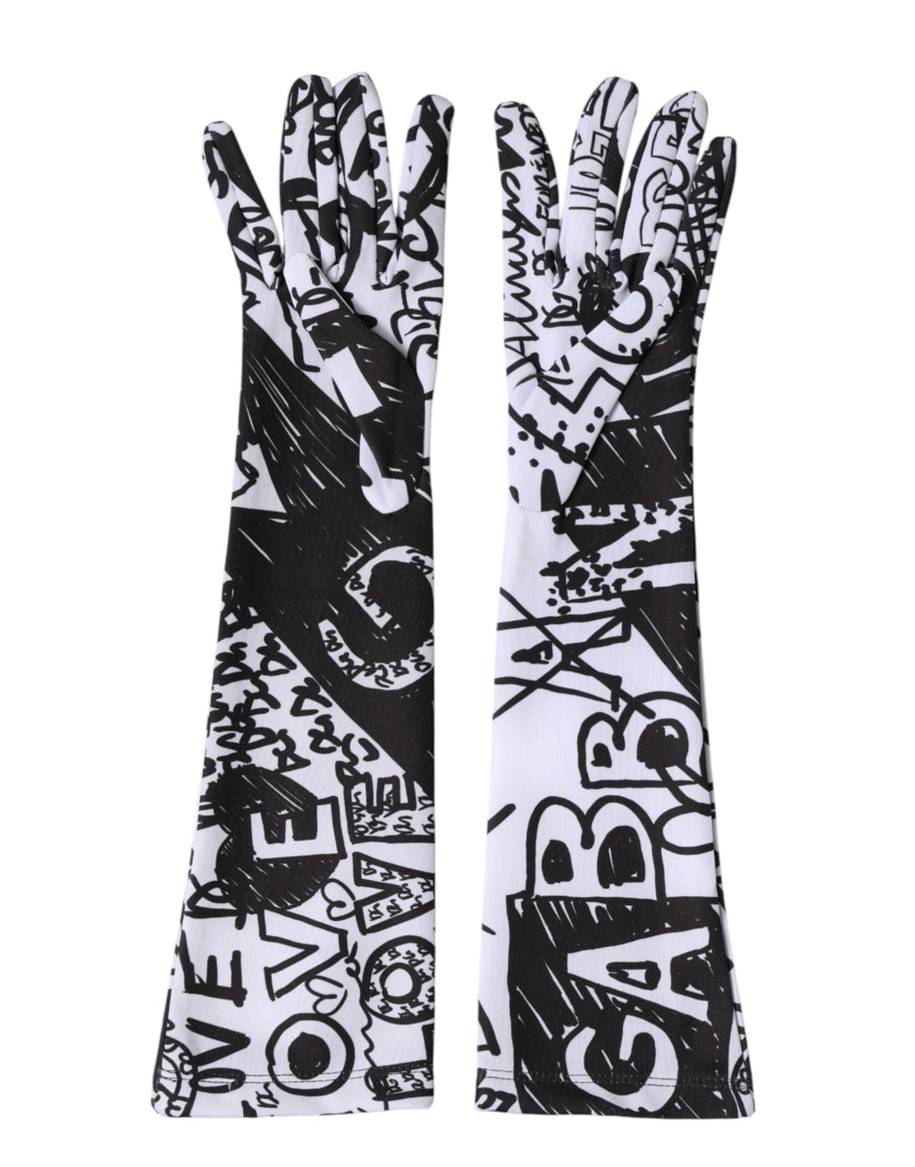 Dolce & Gabbana Handschuhe Schwarz-Weiß DG Logo Ellenbogenlänge