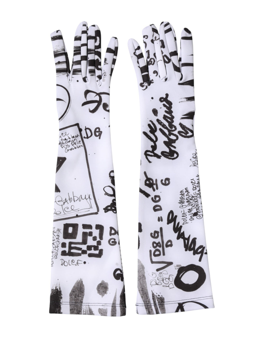 Dolce & Gabbana Black and White DG Logo Elbow-Length Gloves