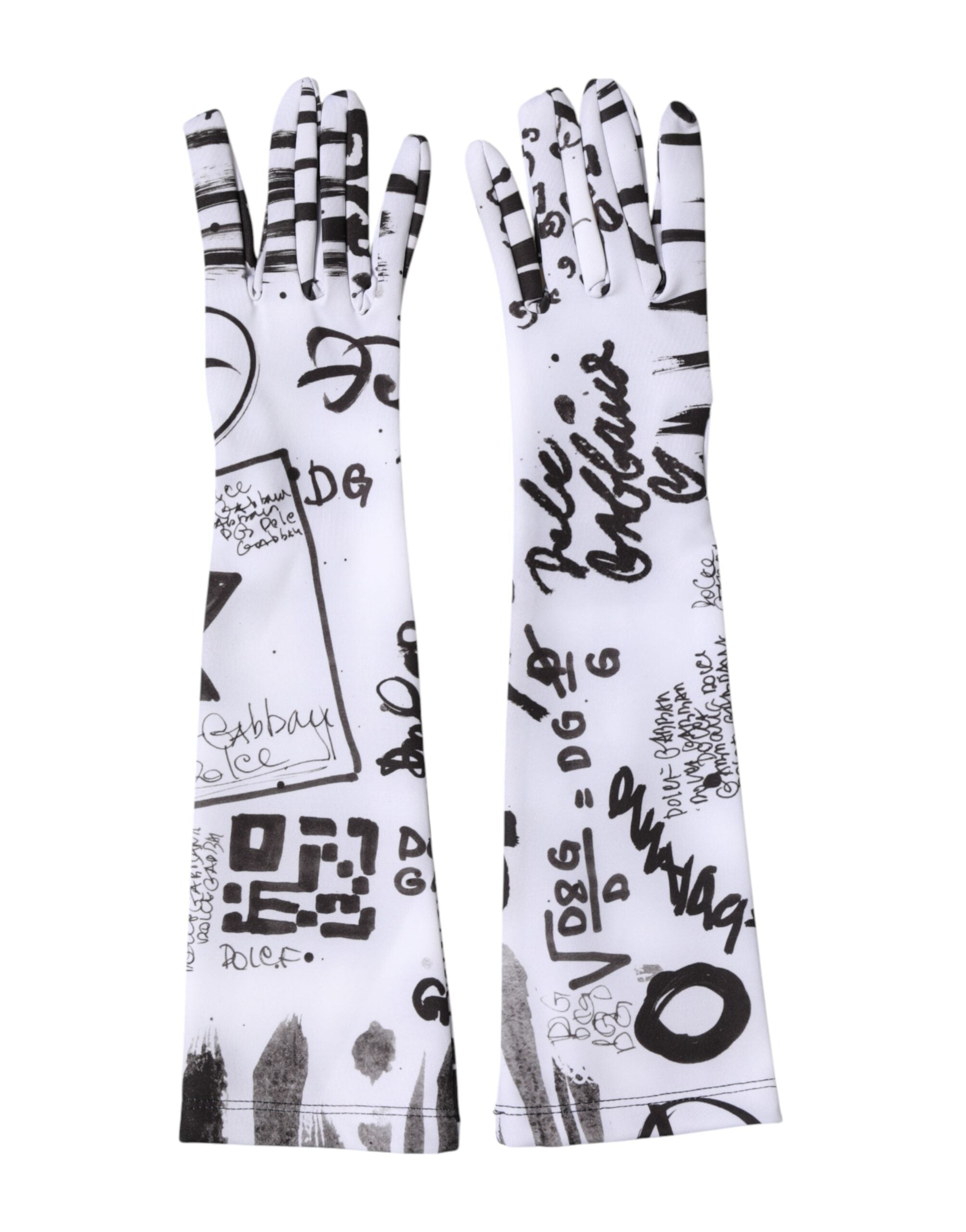 Dolce & Gabbana Black and White DG Logo Elbow-Length Gloves