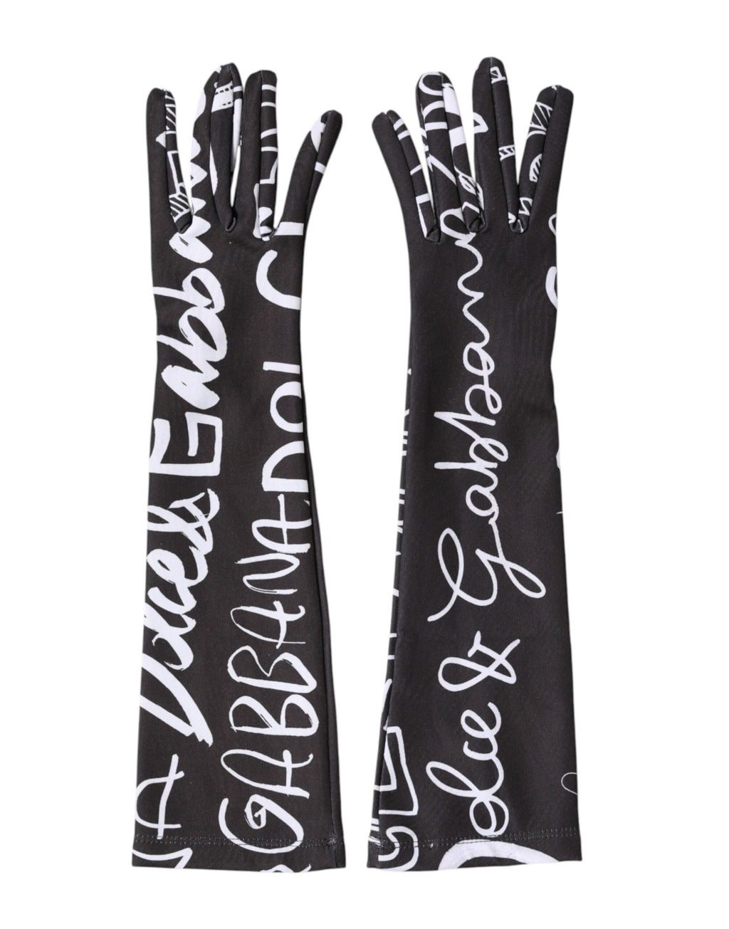 Dolce & Gabbana Black and White DG-Logo Elbow-Length Gloves