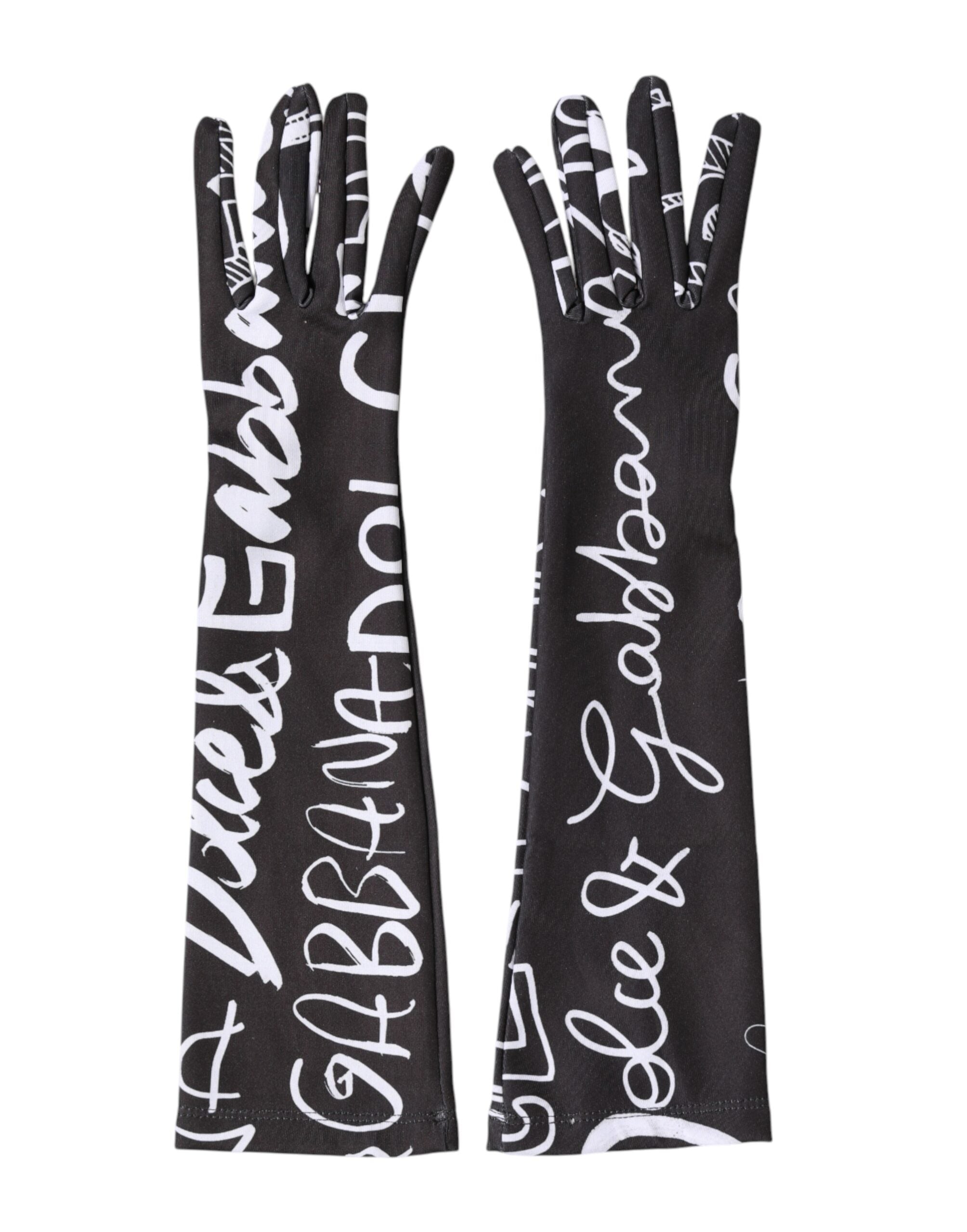 Dolce & Gabbana Black and White DG-Logo Elbow-Length Gloves