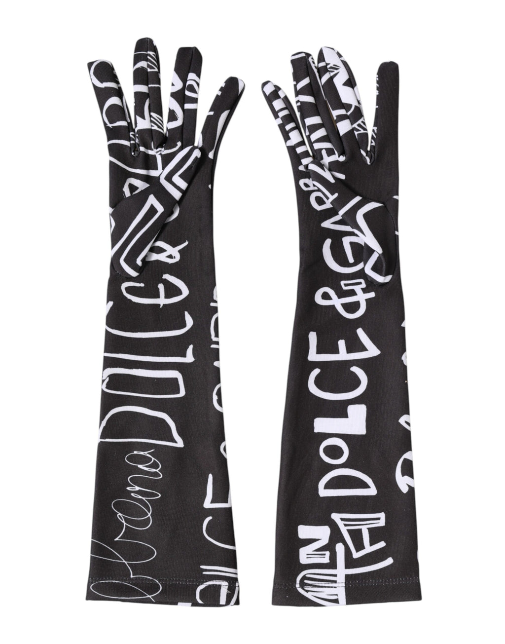Dolce & Gabbana Black and White DG-Logo Elbow-Length Gloves