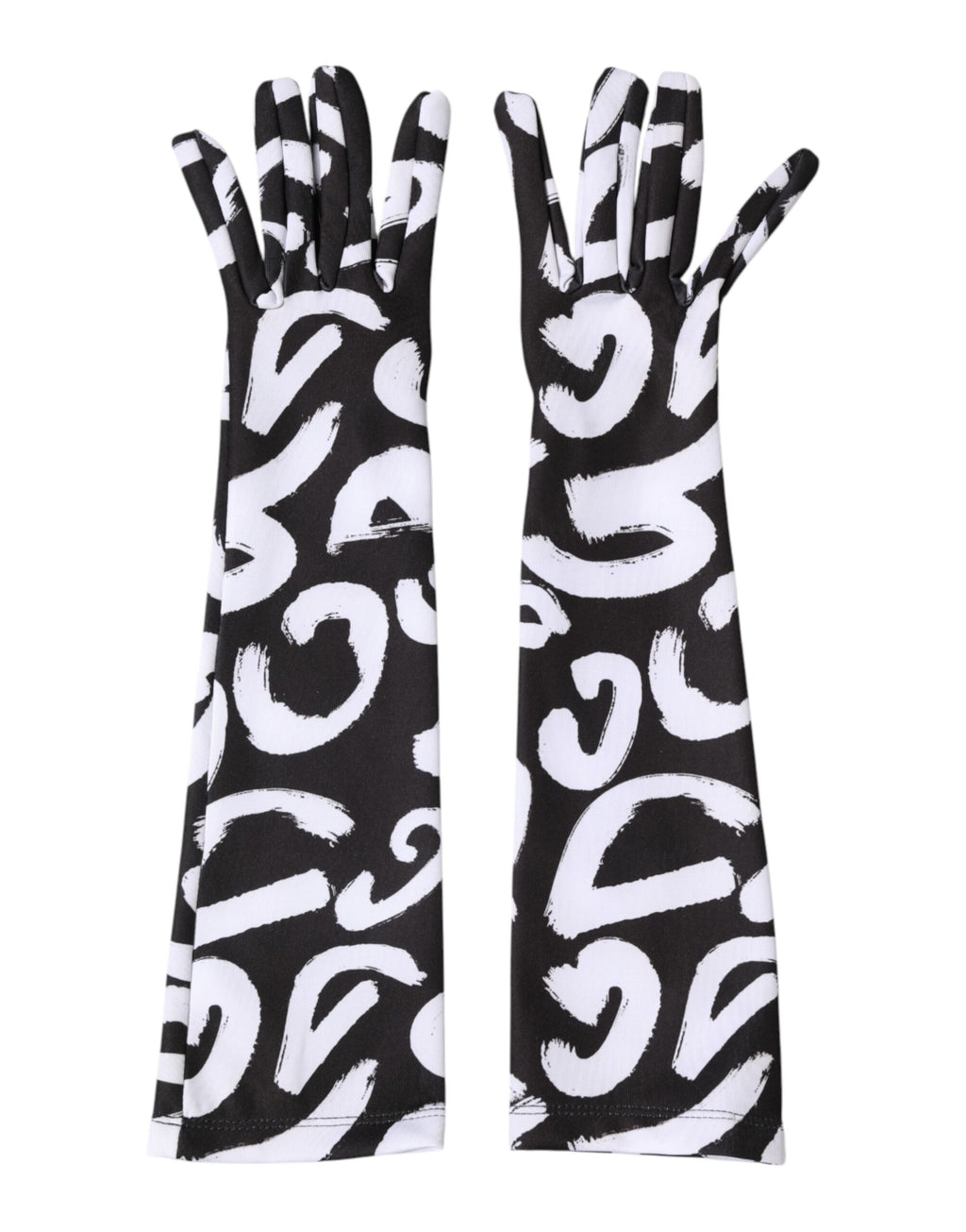 Dolce & Gabbana Schwarze und Weiße DG Logo Ellenbogenlange Handschuhe