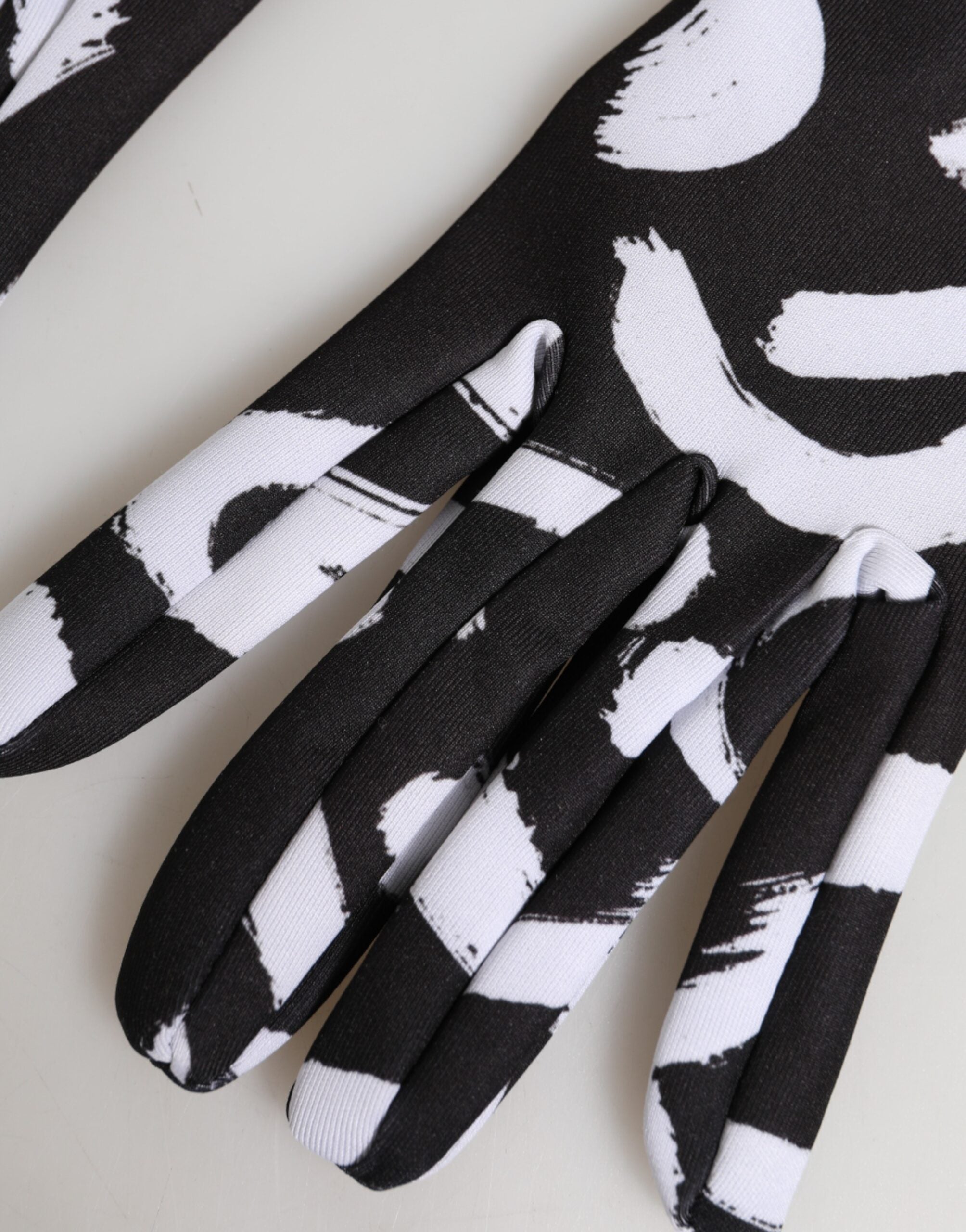 Dolce & Gabbana Schwarze und Weiße DG Logo Ellenbogenlange Handschuhe