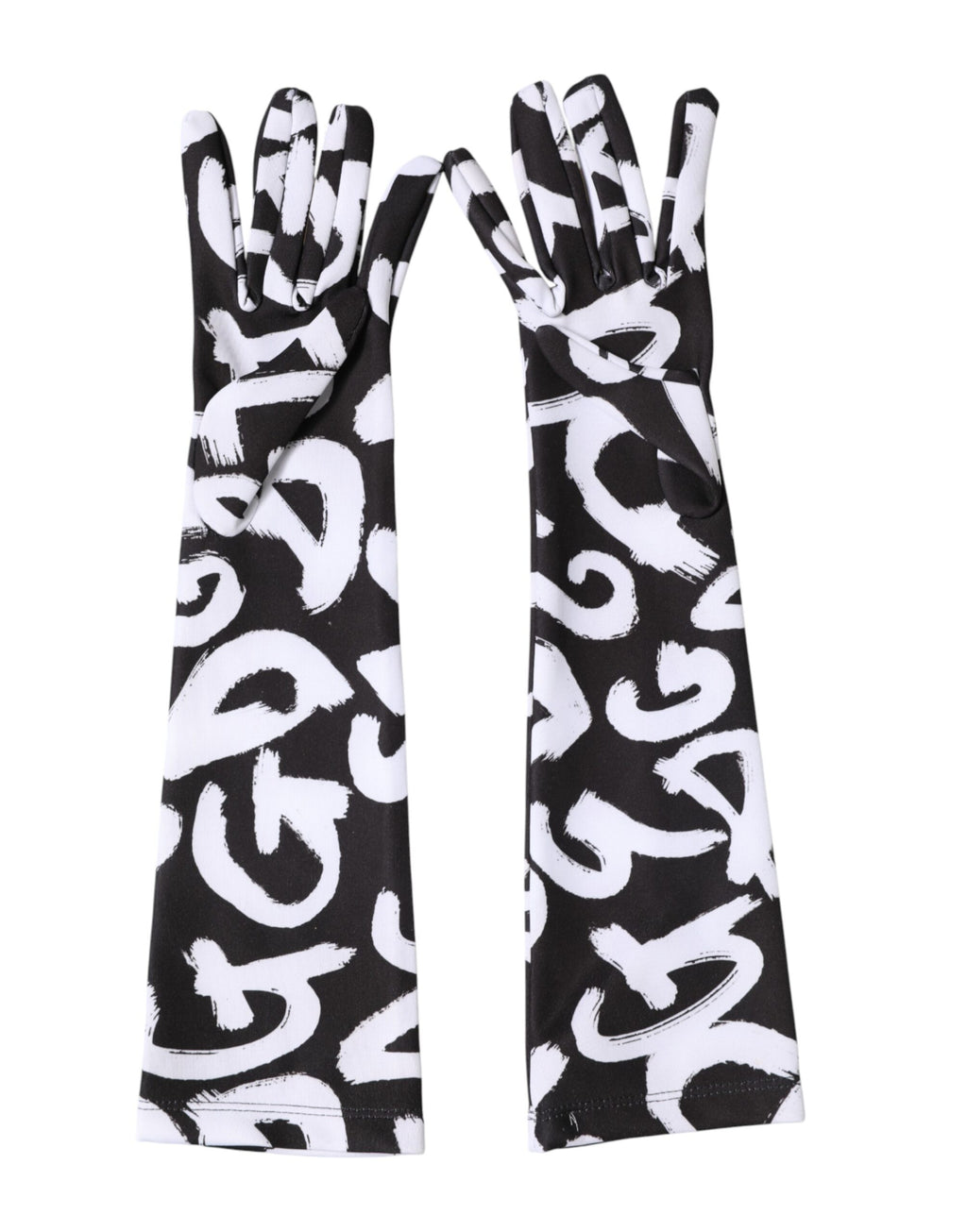 Dolce & Gabbana Schwarze und Weiße DG Logo Ellenbogenlange Handschuhe