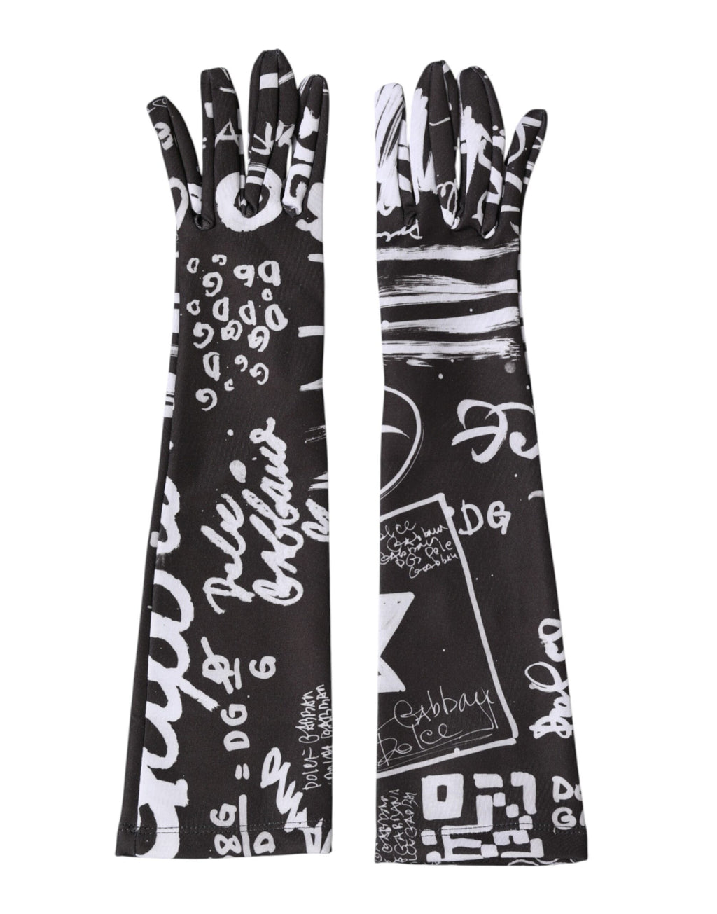 Dolce & Gabbana Schwarze und Weiße DG Logo Ellenbogenlange Handschuhe