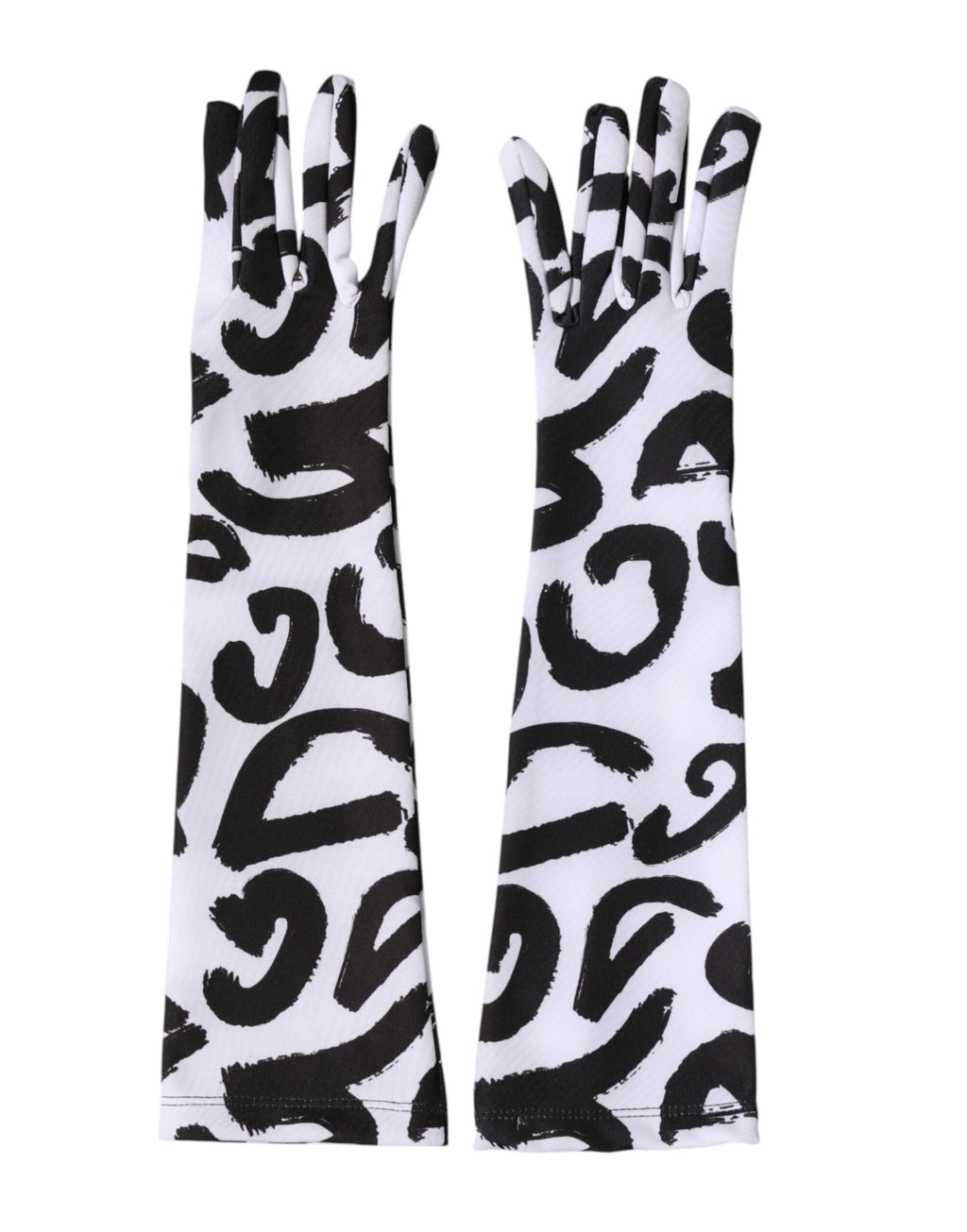 Dolce & Gabbana Black and White DG Logo Elbow-Length Gloves