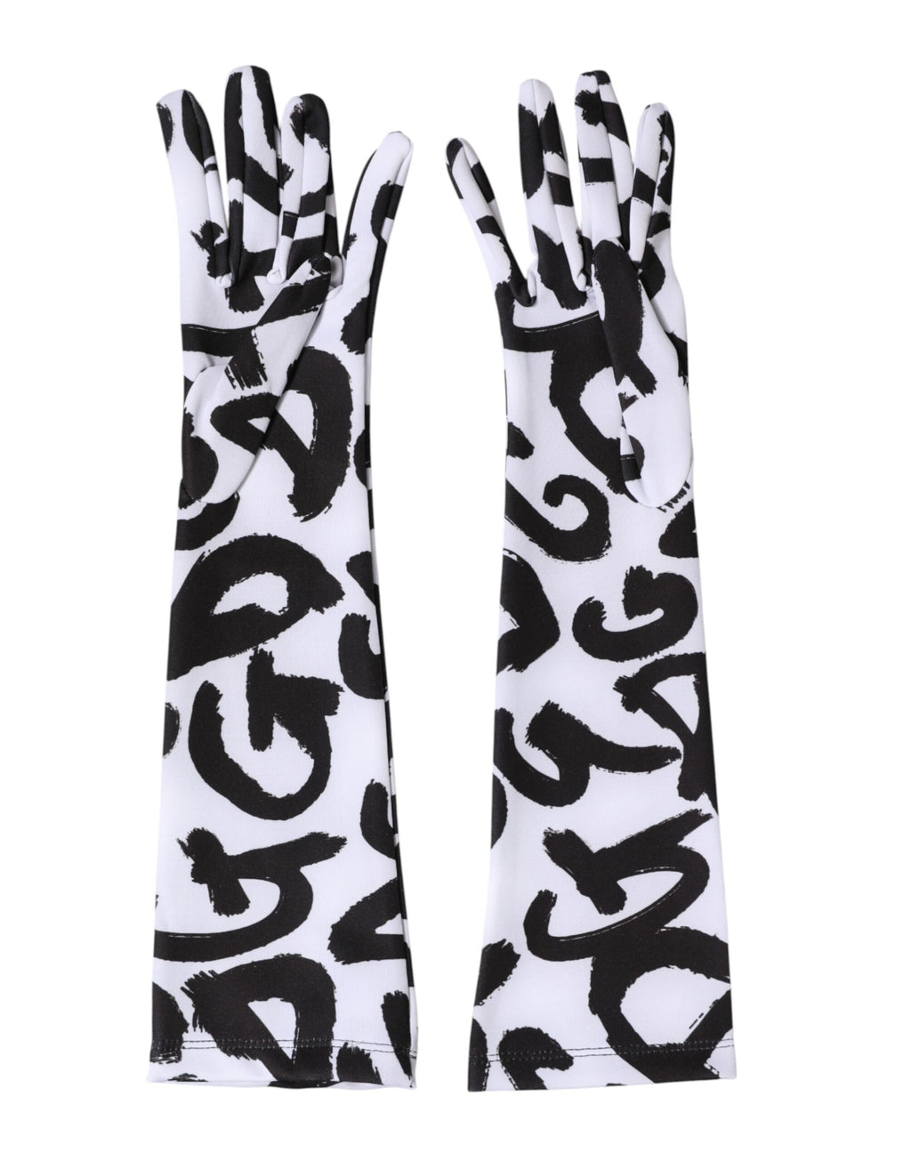 Dolce & Gabbana Black and White DG Logo Elbow-Length Gloves